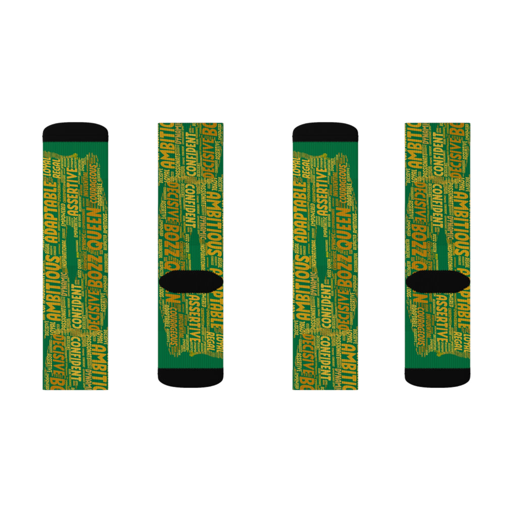 BOZZ QUEEN Dark Green Bold Statement Socks - Empowering Motivational Wear