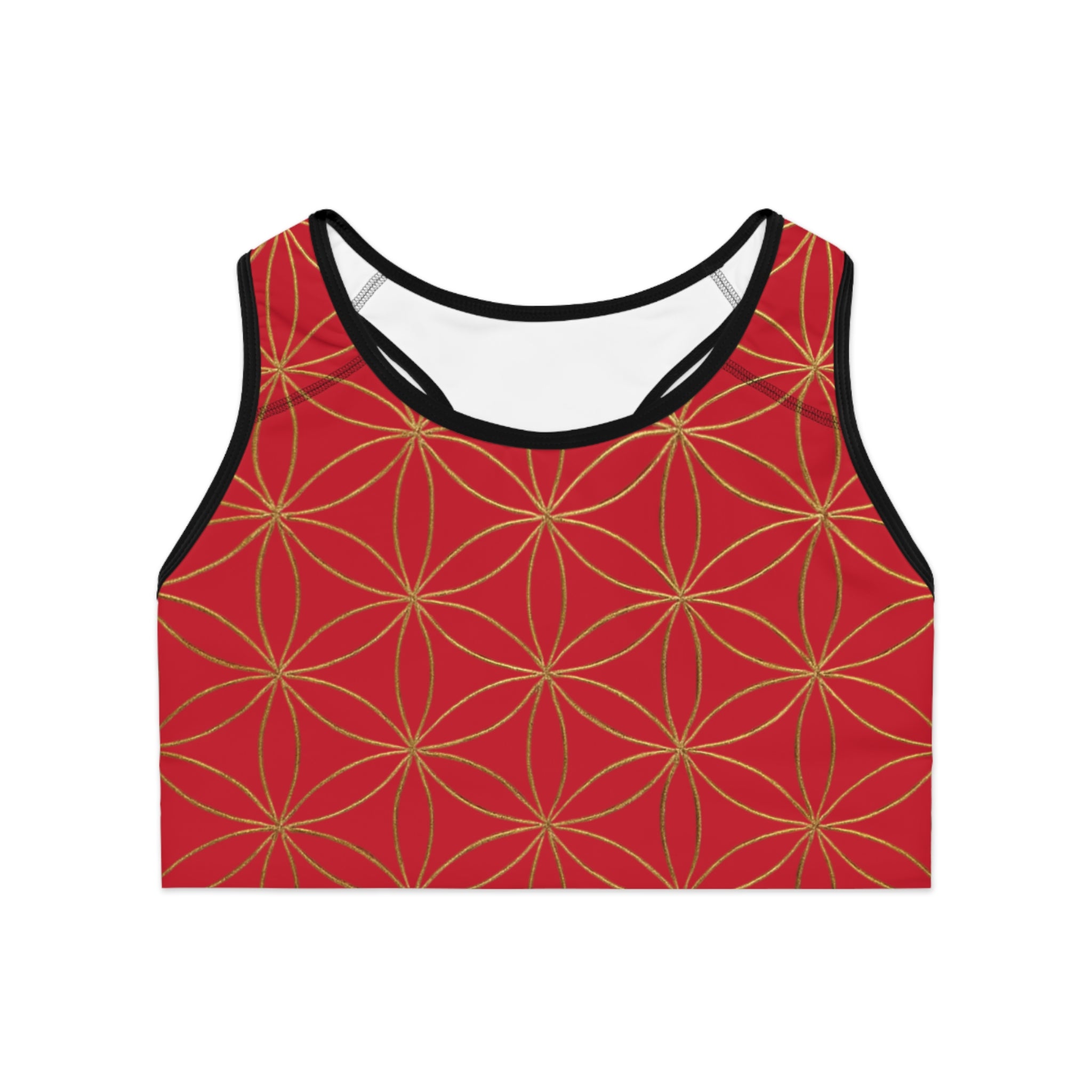Bozz Queen Dark Red & Gold Flower of Life Sports Bra - Yoga Workout Top