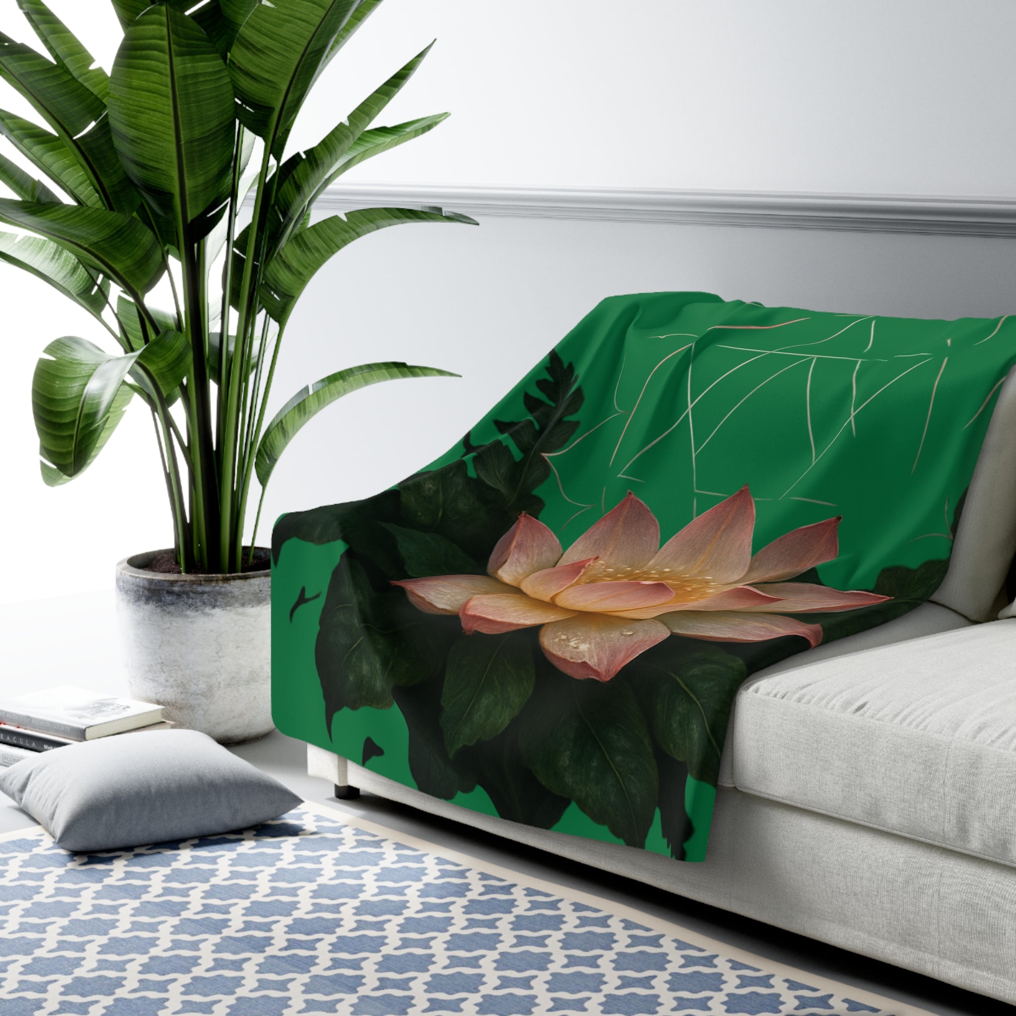 Heart Chakra Pink Lotus Sherpa Blanket - Love & Compassion Meditation Decor