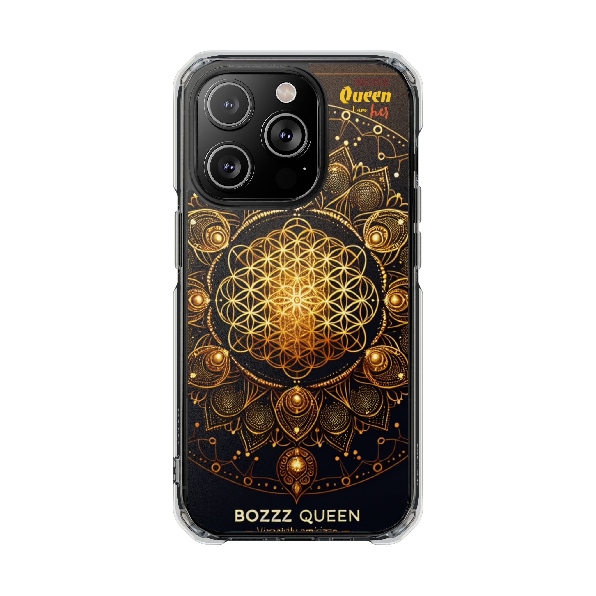 Magnetic Phone Case with Spiritual Mandala Design, Bozz Queen, Durable Clear Impact Case, Unique Gift for Spiritual Seekers, Phone Accessory