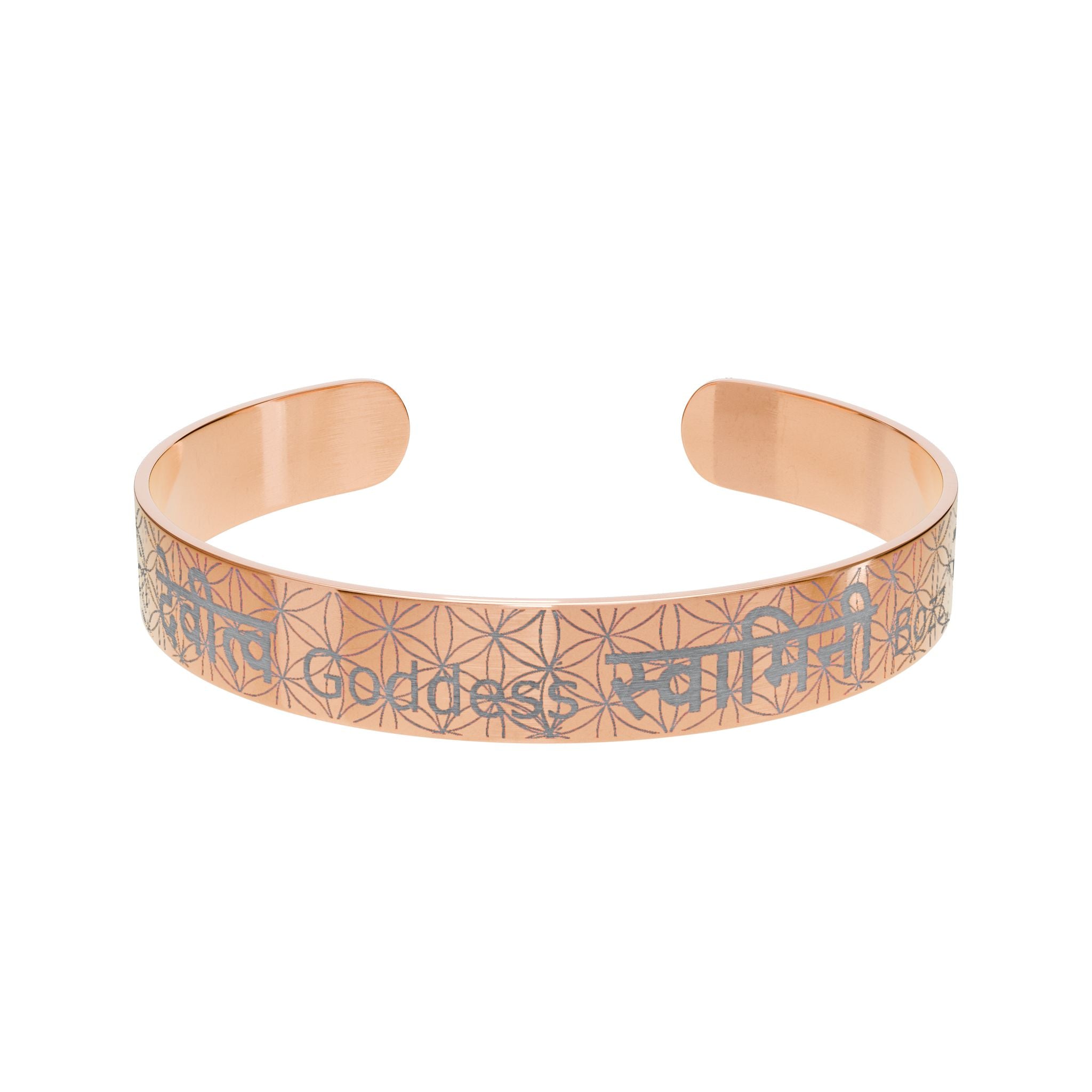 I am Goddess Engraved Cuff Bracelet - Sanskrit & English Personalized Jewelry