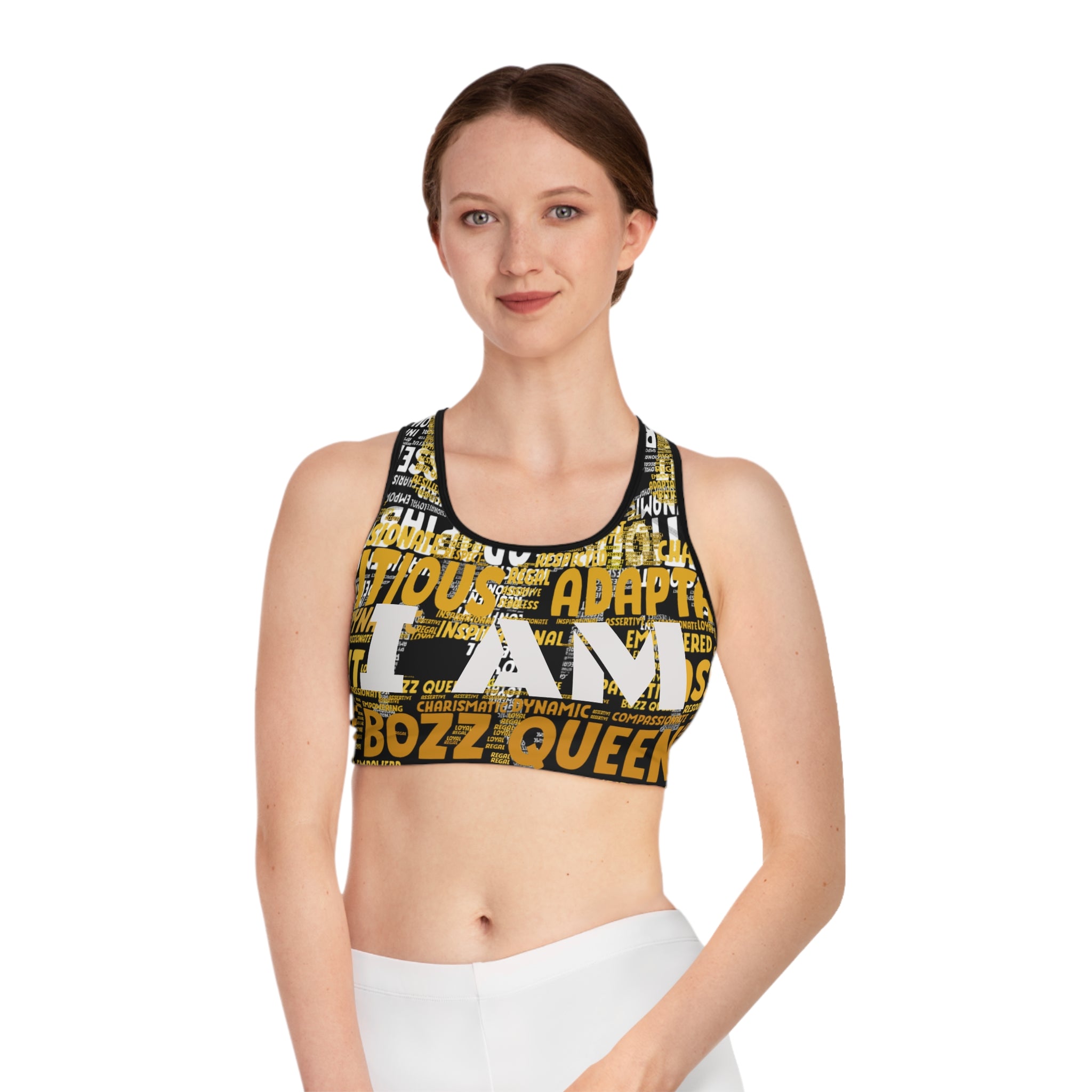 BOZZ QUEEN I AM Series Sports Bra - Custom All Over Print | Premium Activewear