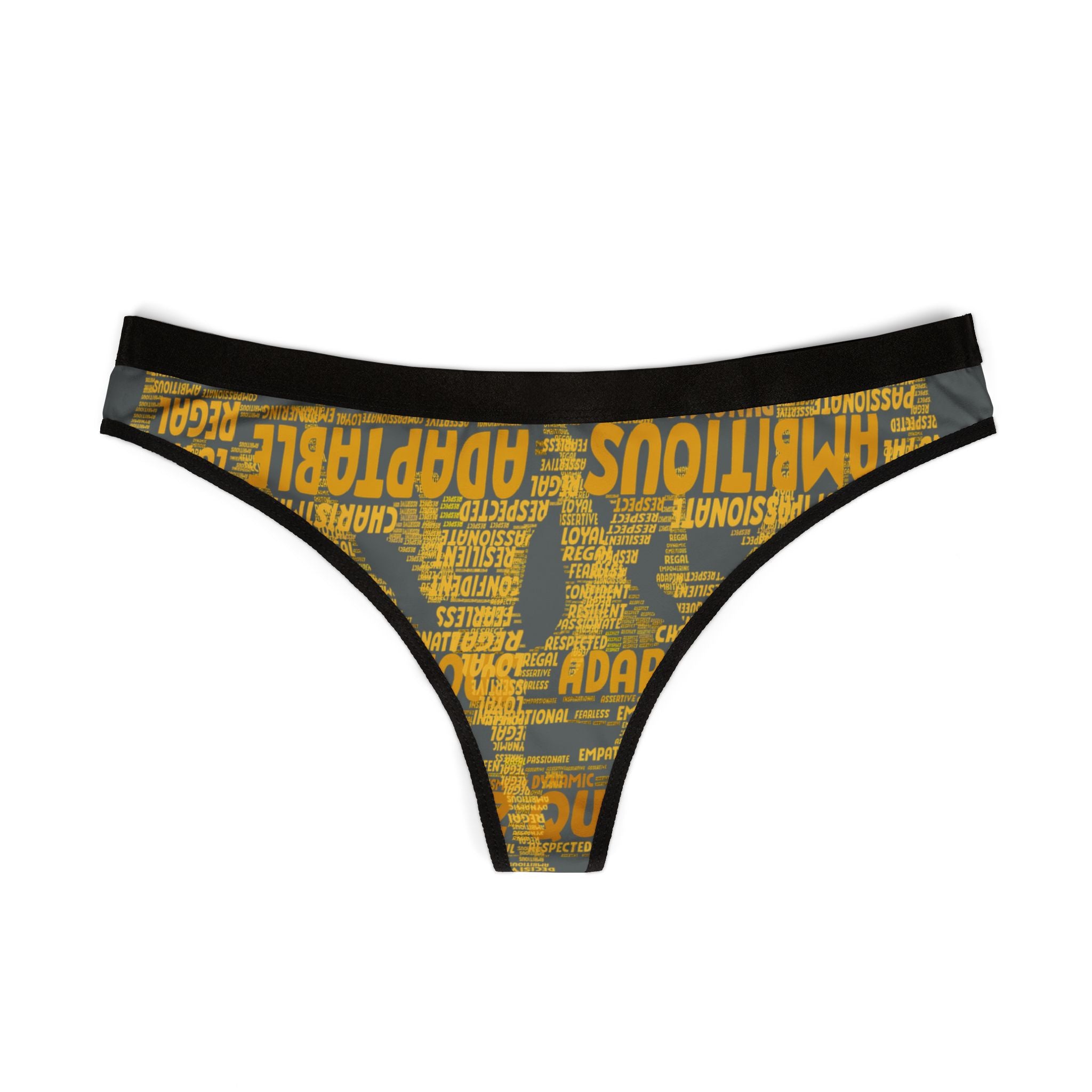 Women's Dark Gray Yellow Thongs - Bold Statement Motivational Lingerie