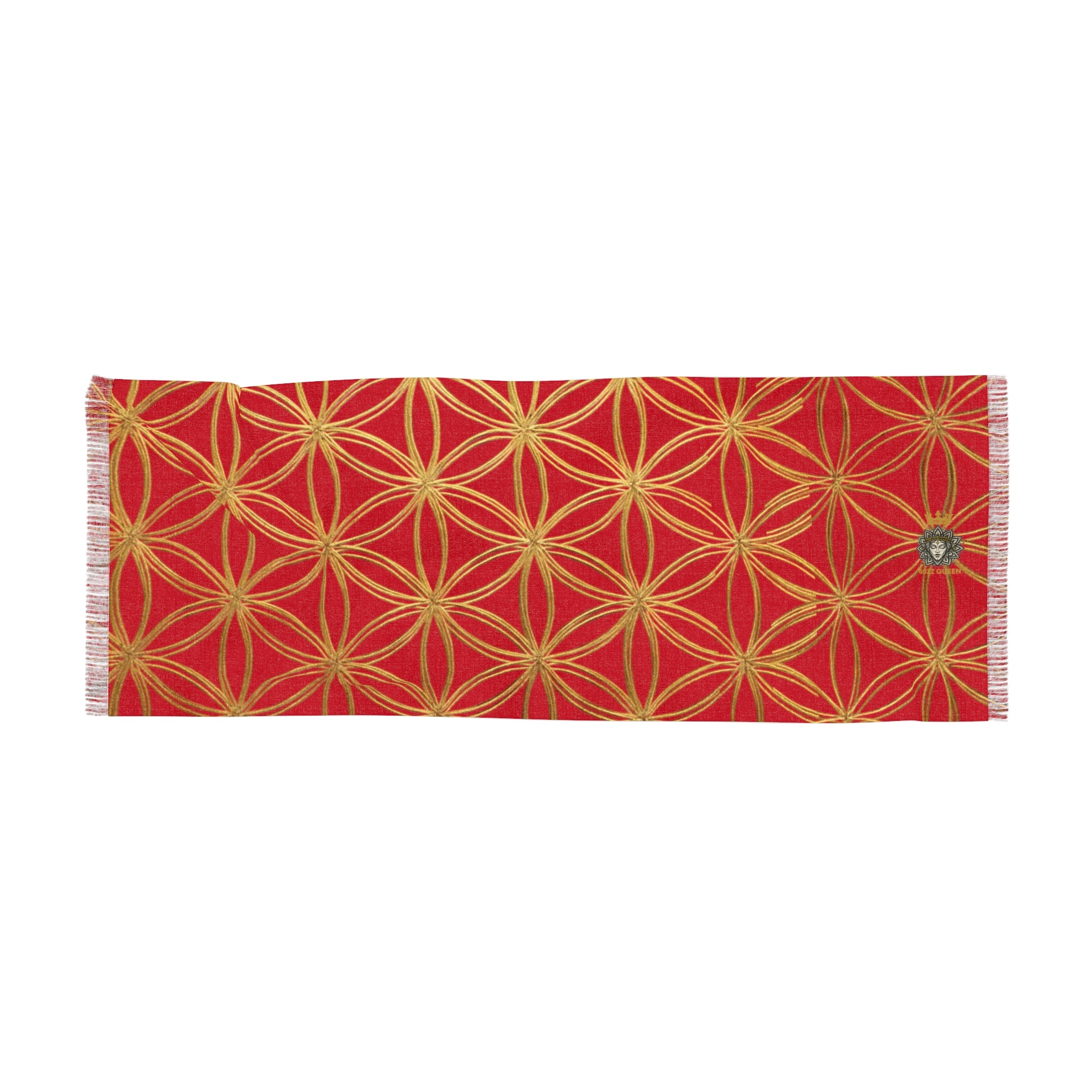 Dark Red & Gold Flower of Life Scarf - Geometric Pattern | Bozz Queen
