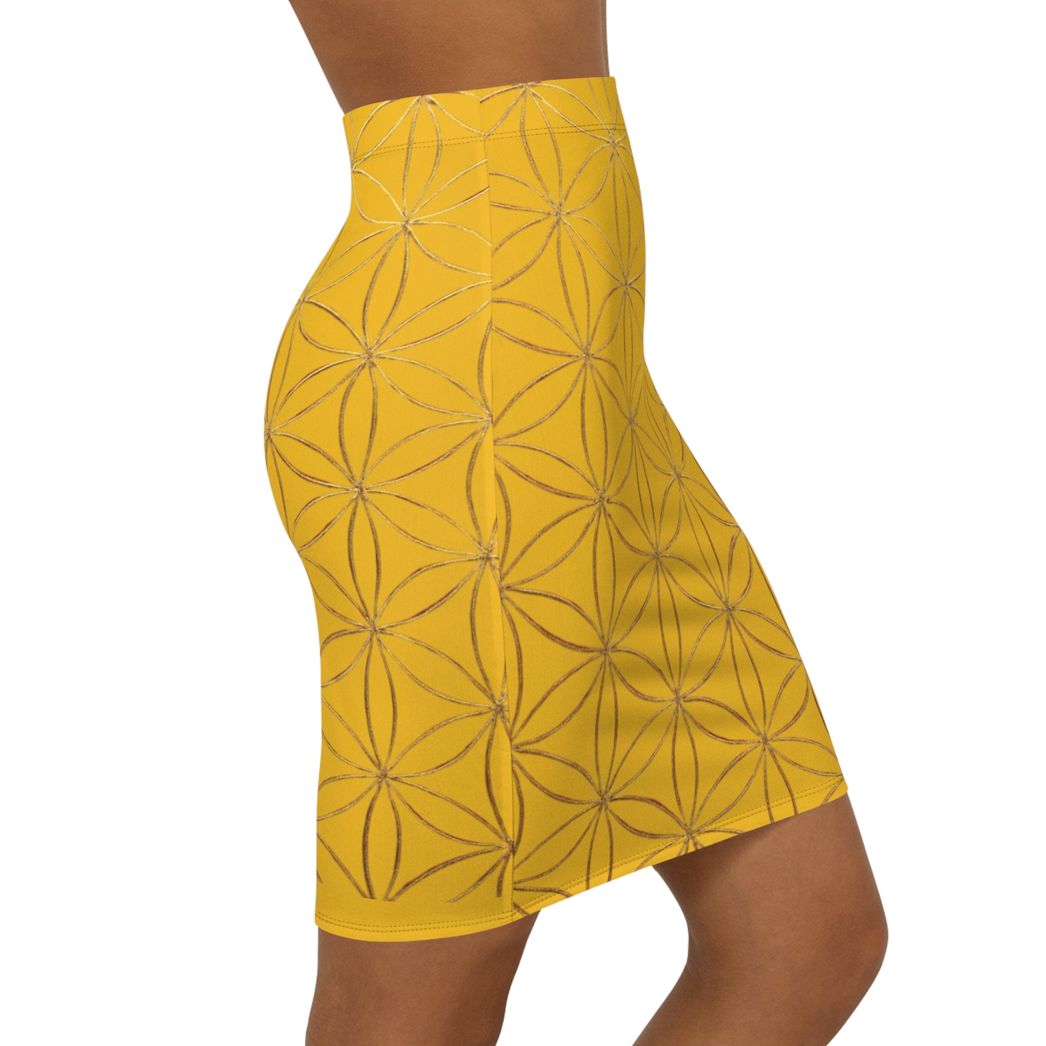 Yellow Flower of Life Pencil Skirt - Women's Chic Office & Date Night Skirt