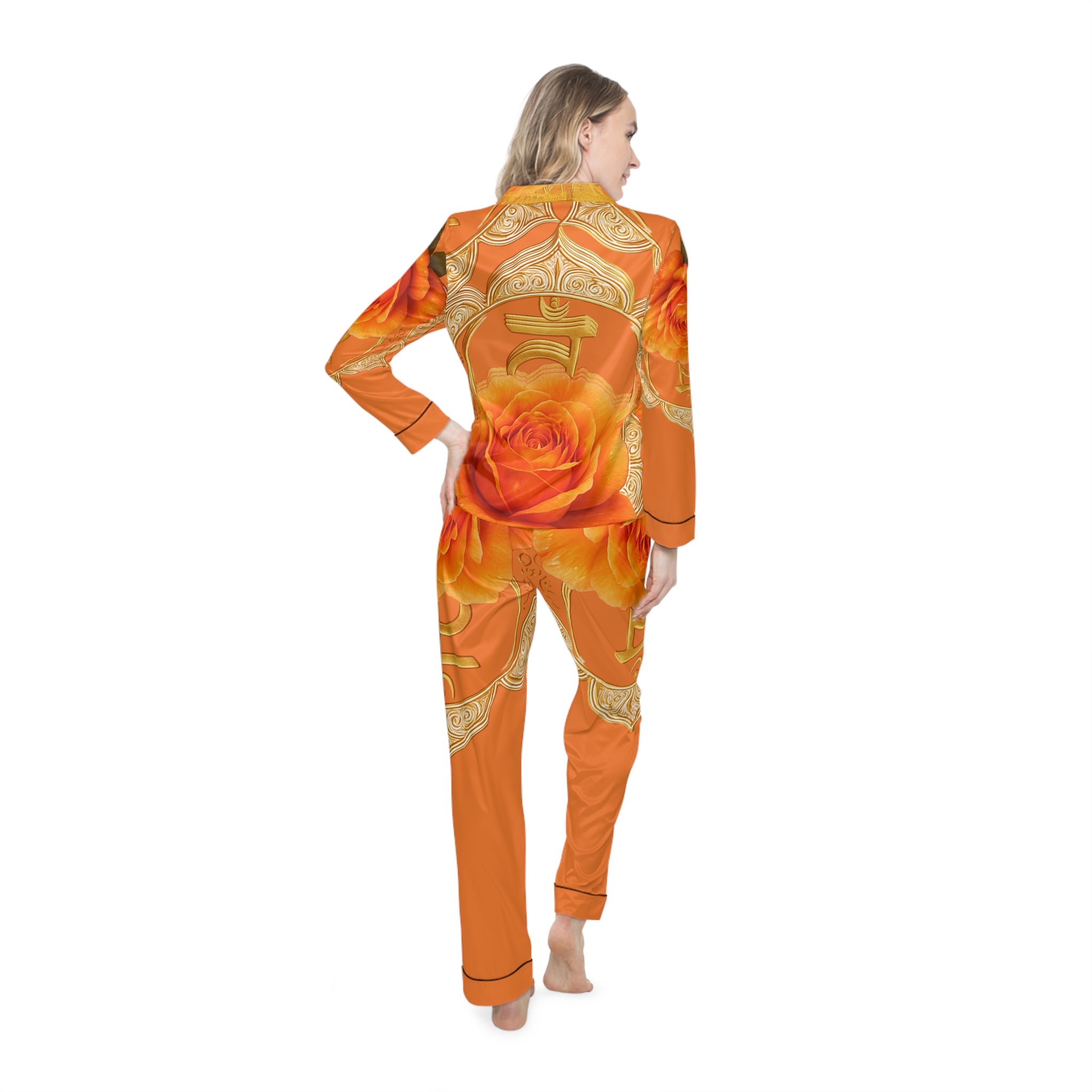 Sacral Chakra Floral Satin Pajamas Set - Luxurious Women's Sleepwear Gift