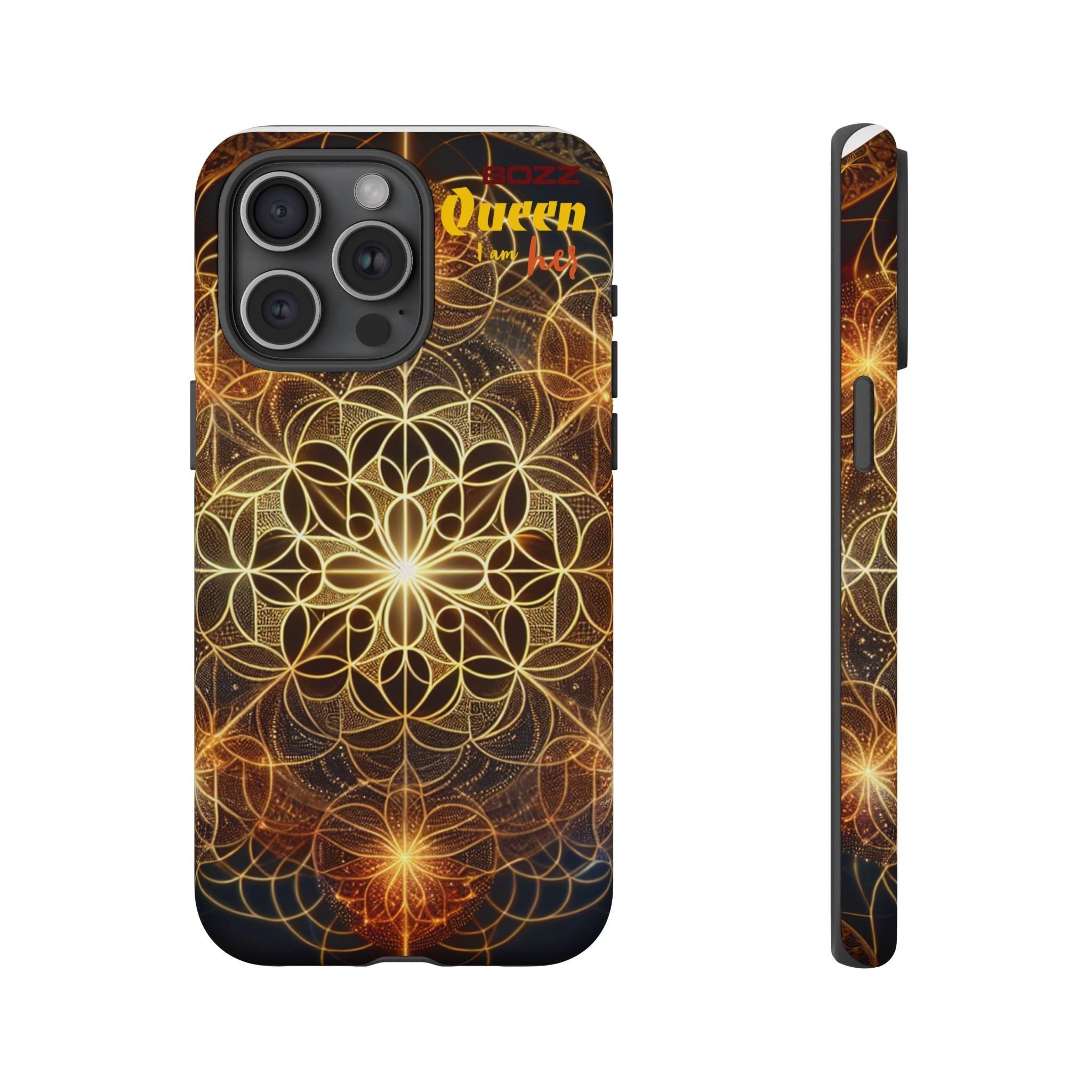 Golden Flower Mandala Phone Case, Tough Cases, Bohemian Phone Cover, Unique Gift for Him/Her, Spiritual and Artistic Design