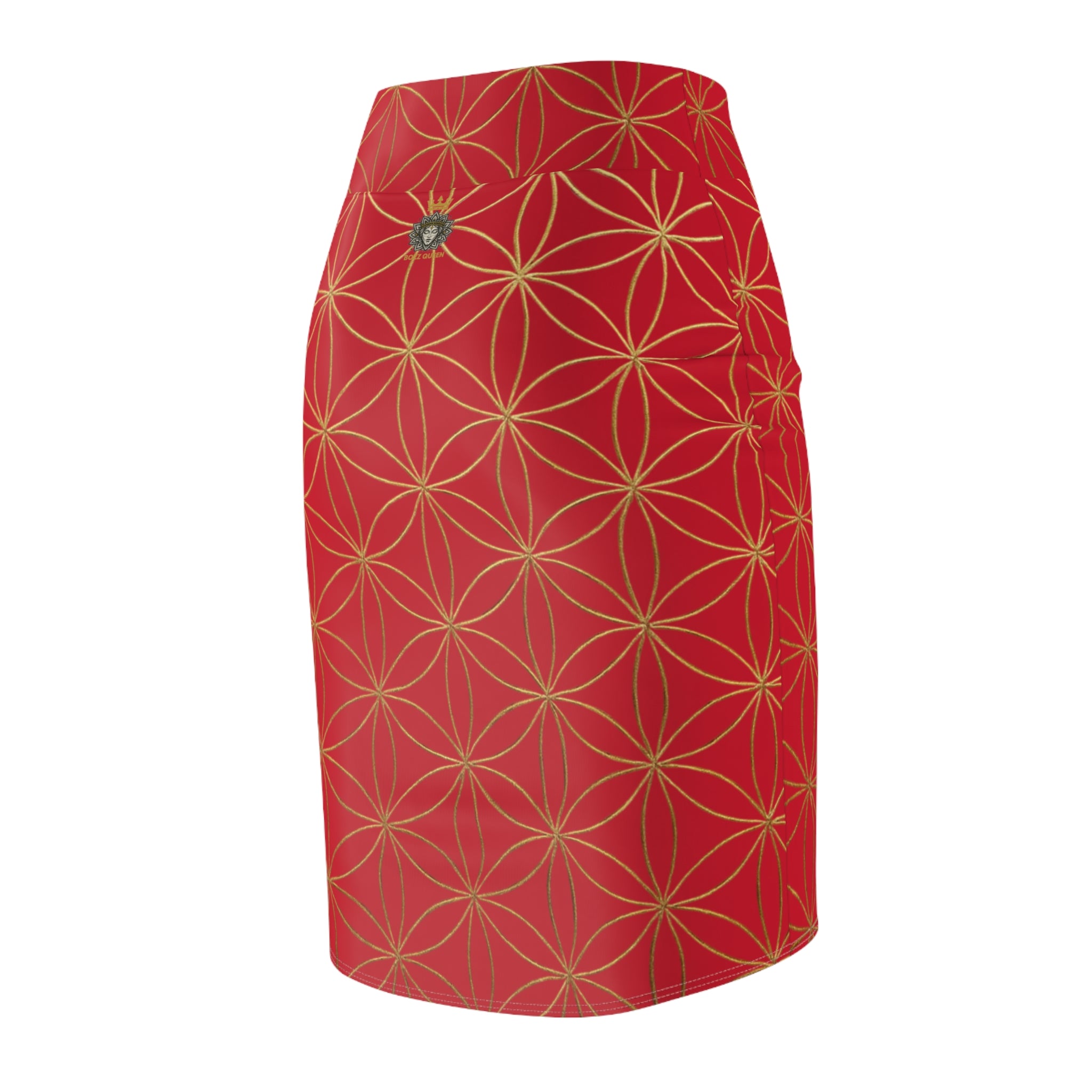 Dark Red Flower of Life Pencil Skirt - Women's Chic Office & Date Night Skirt