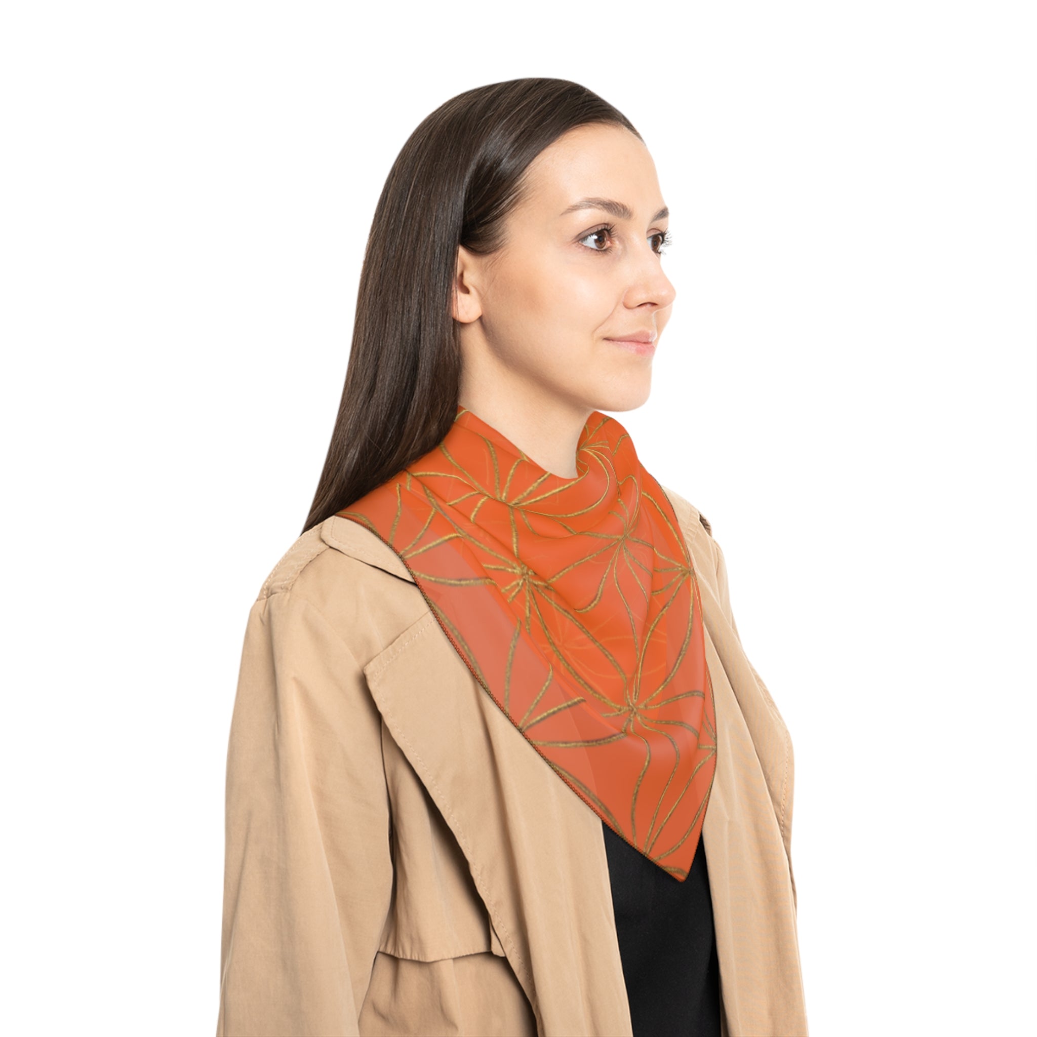 Bozz Queen Flower of Life Scarf - Orange & Gold Elegant Lightweight Poly Scarf