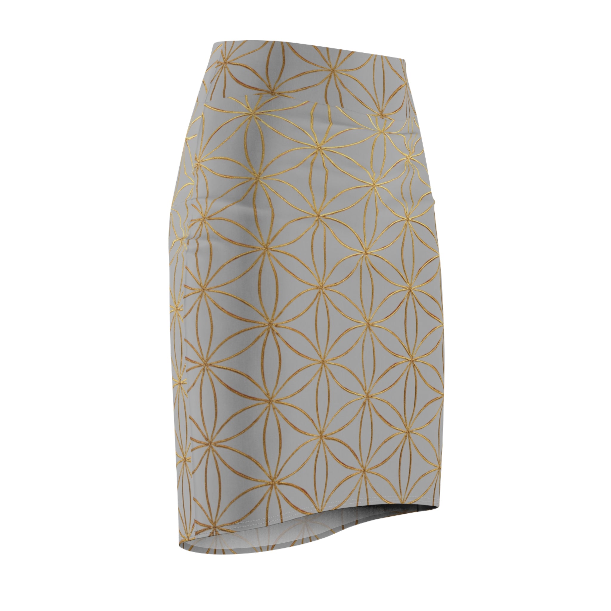 Light Grey Flower of Life Pencil Skirt - Women's Chic Office & Date Night Skirt