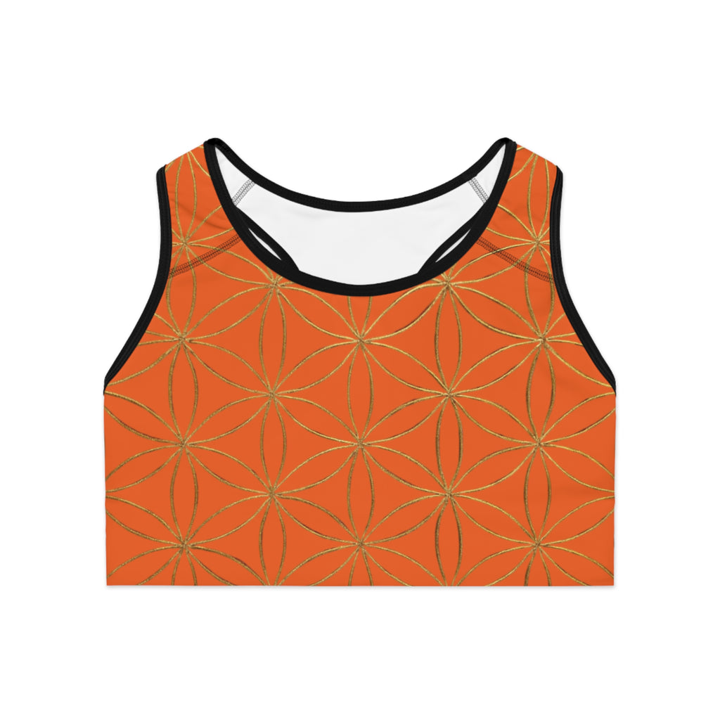 Bozz Queen Orange & Gold Flower of Life Sports Bra - Yoga Workout Top