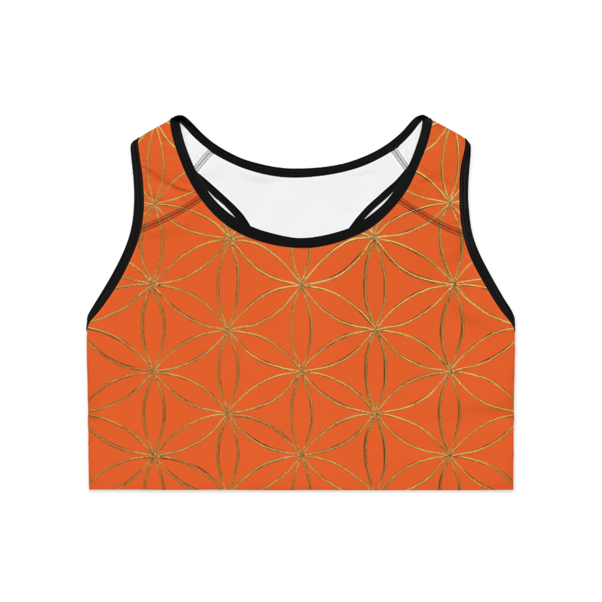 Bozz Queen Orange & Gold Flower of Life Sports Bra - Yoga Workout Top