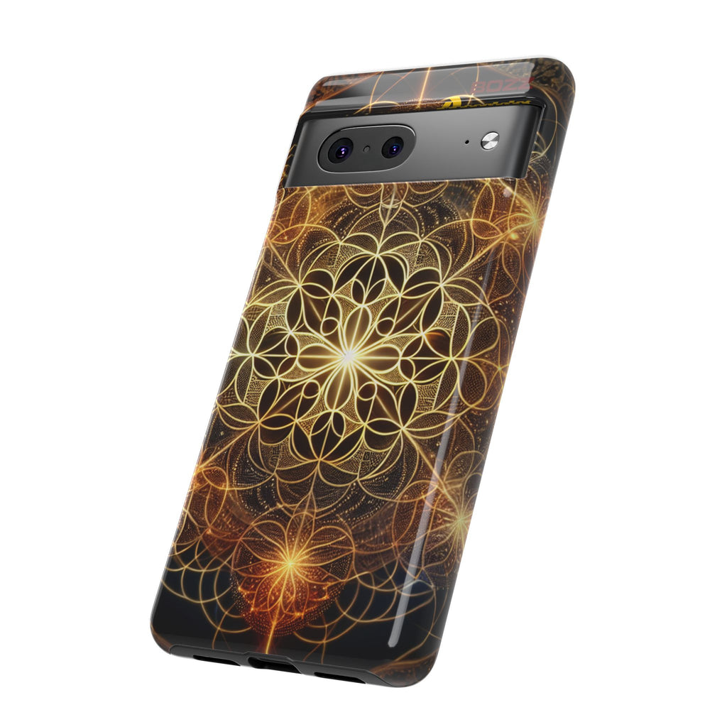 Golden Flower Mandala Phone Case, Tough Cases, Bohemian Phone Cover, Unique Gift for Him/Her, Spiritual and Artistic Design