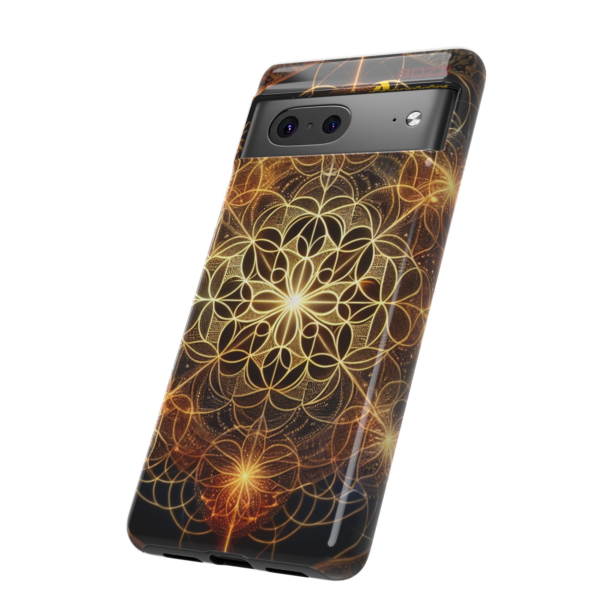 Golden Flower Mandala Phone Case, Tough Cases, Bohemian Phone Cover, Unique Gift for Him/Her, Spiritual and Artistic Design