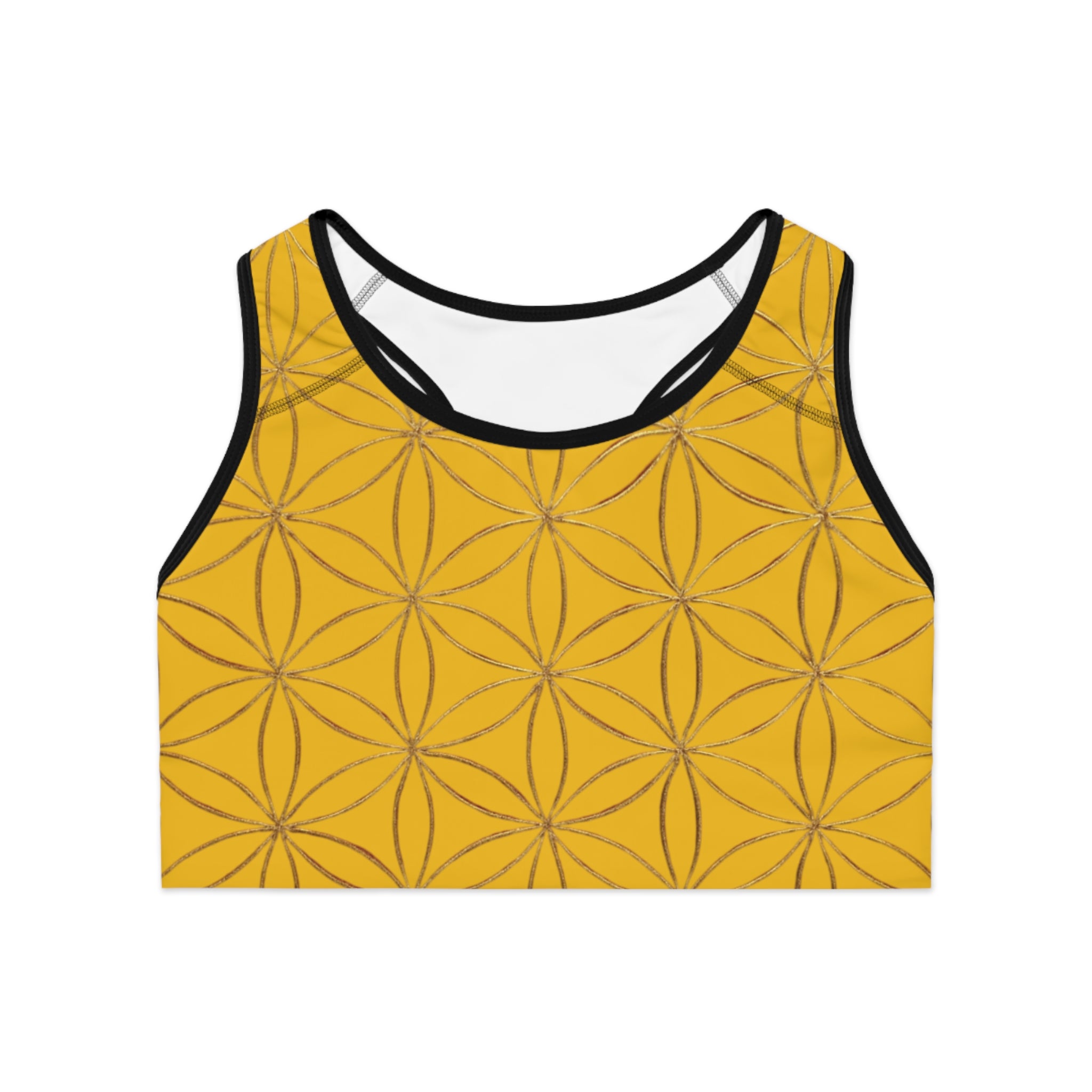 Bozz Queen Yellow & Gold Flower of Life Sports Bra - Yoga Workout Top
