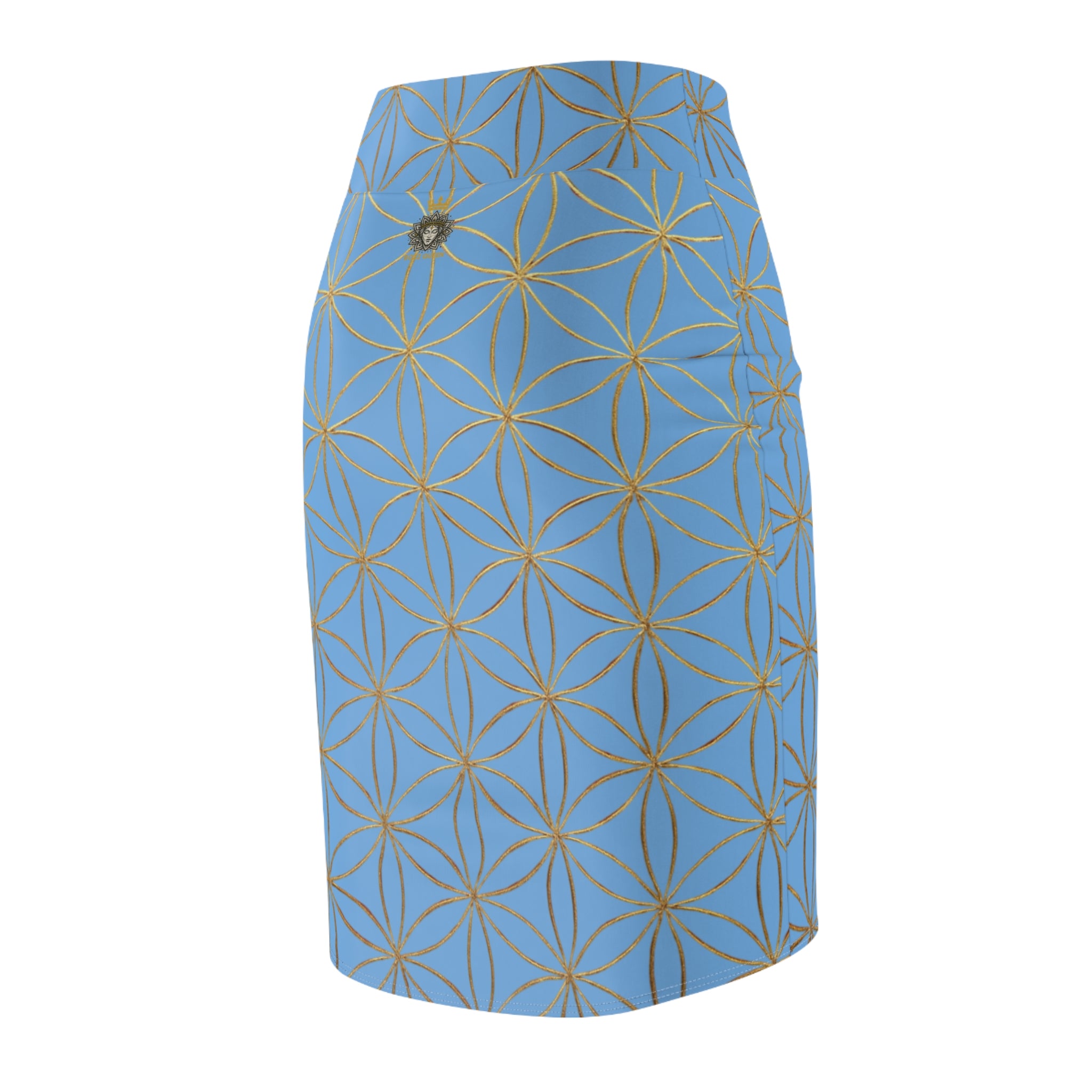 Light Blue Flower of Life Pencil Skirt - Women's Chic Office & Date Night Skirt
