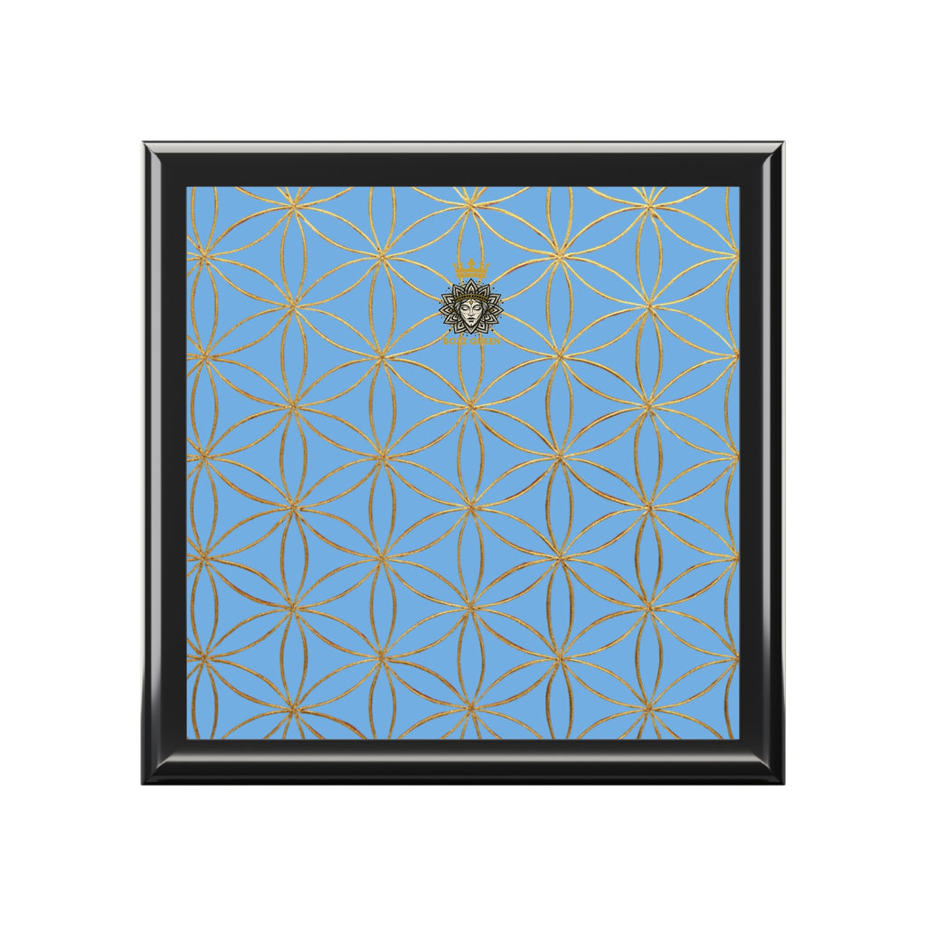 Flower of Life Jewelry Box - Light Blue Purple Elegant Keepsake Organizer