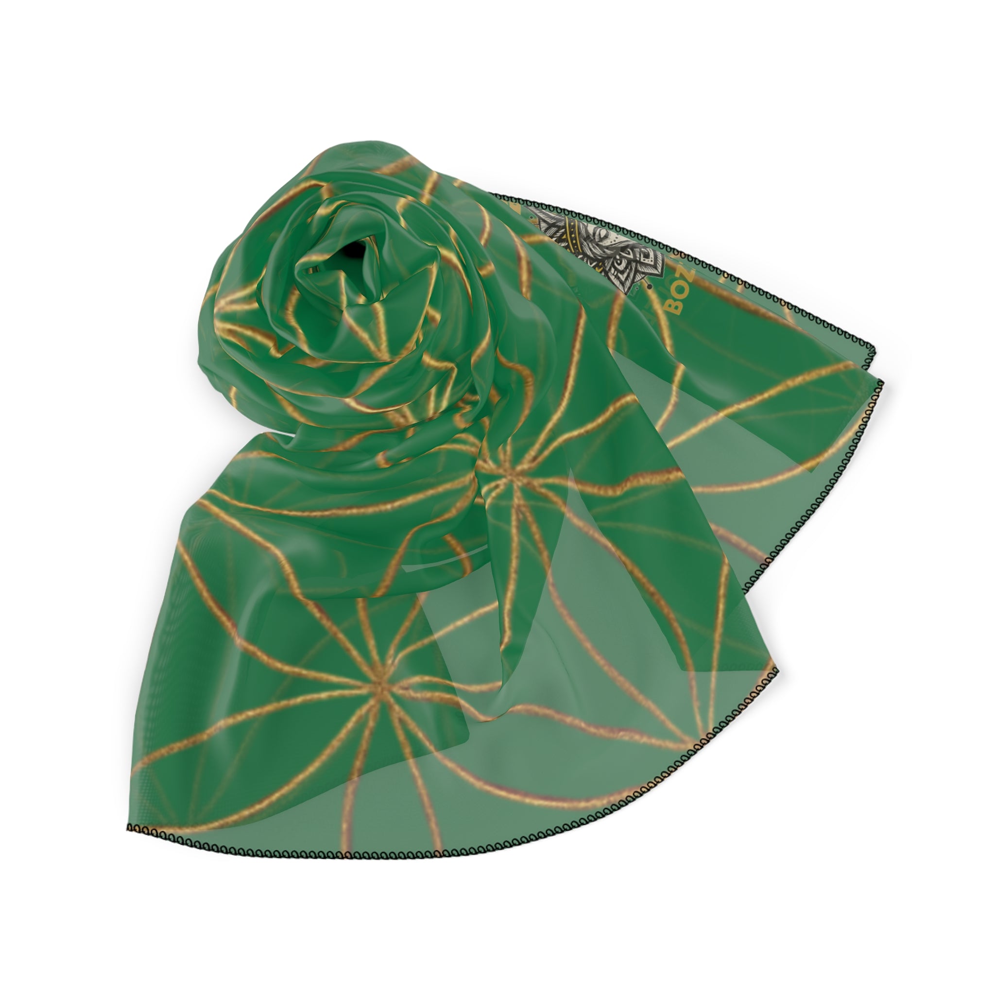 Bozz Queen Flower of Life Scarf - Dark Green & Gold Elegant Lightweight Poly Scarf