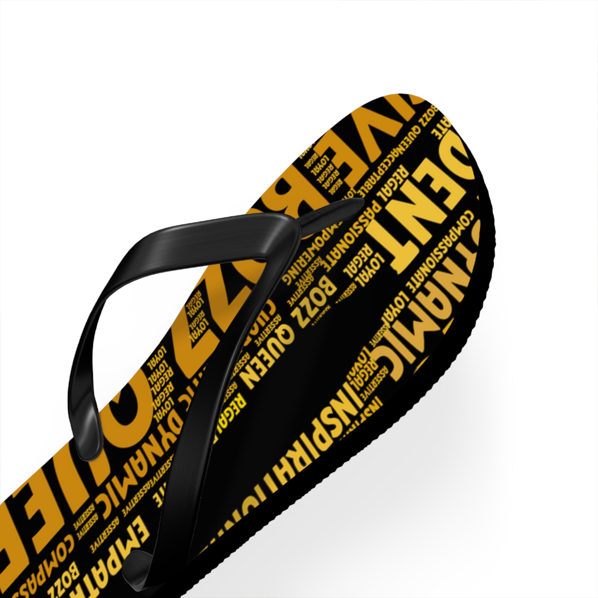 Bozz Queen Black & Gold Bold Statement Flip Flops - Tropical Beach Sandals