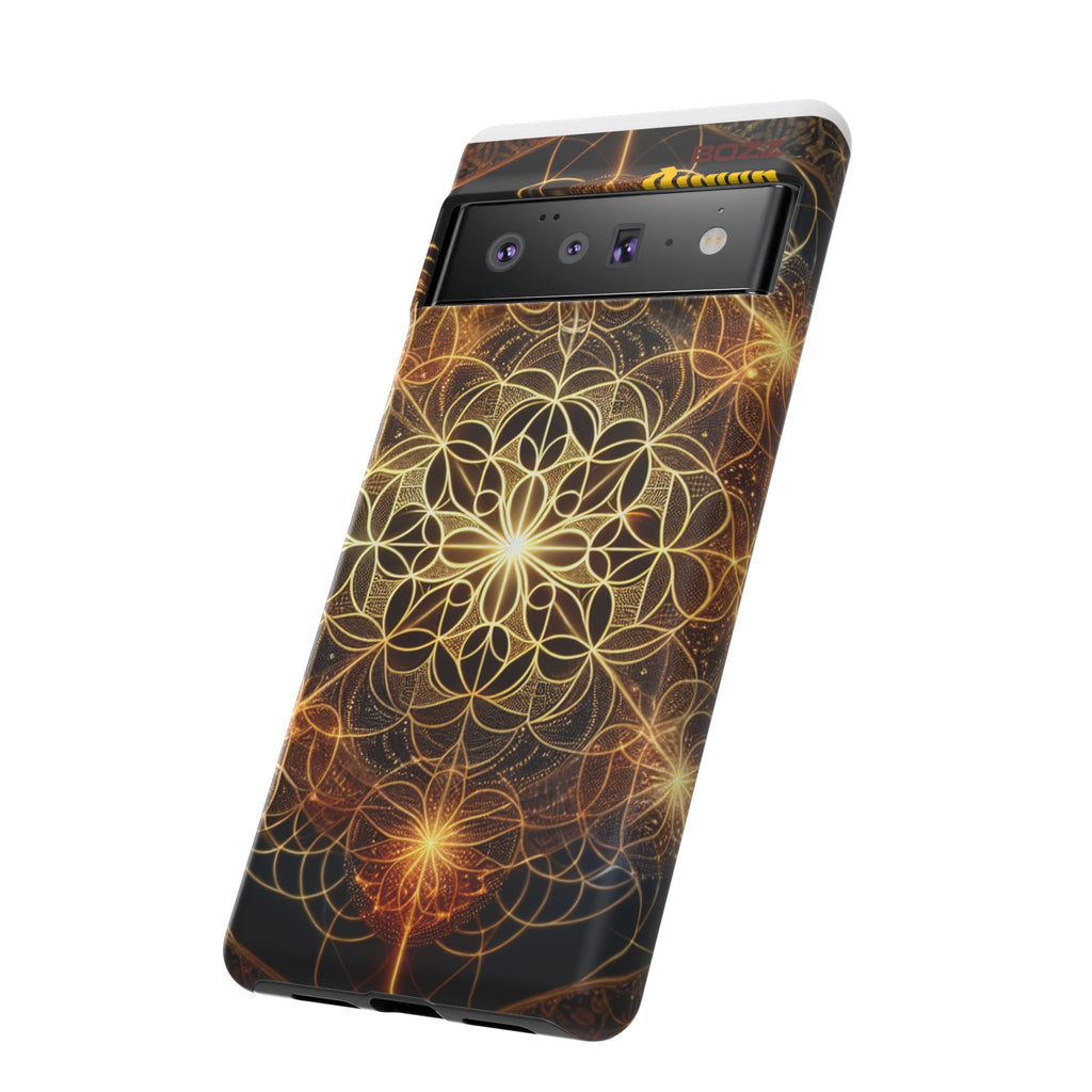 Golden Flower Mandala Phone Case, Tough Cases, Bohemian Phone Cover, Unique Gift for Him/Her, Spiritual and Artistic Design