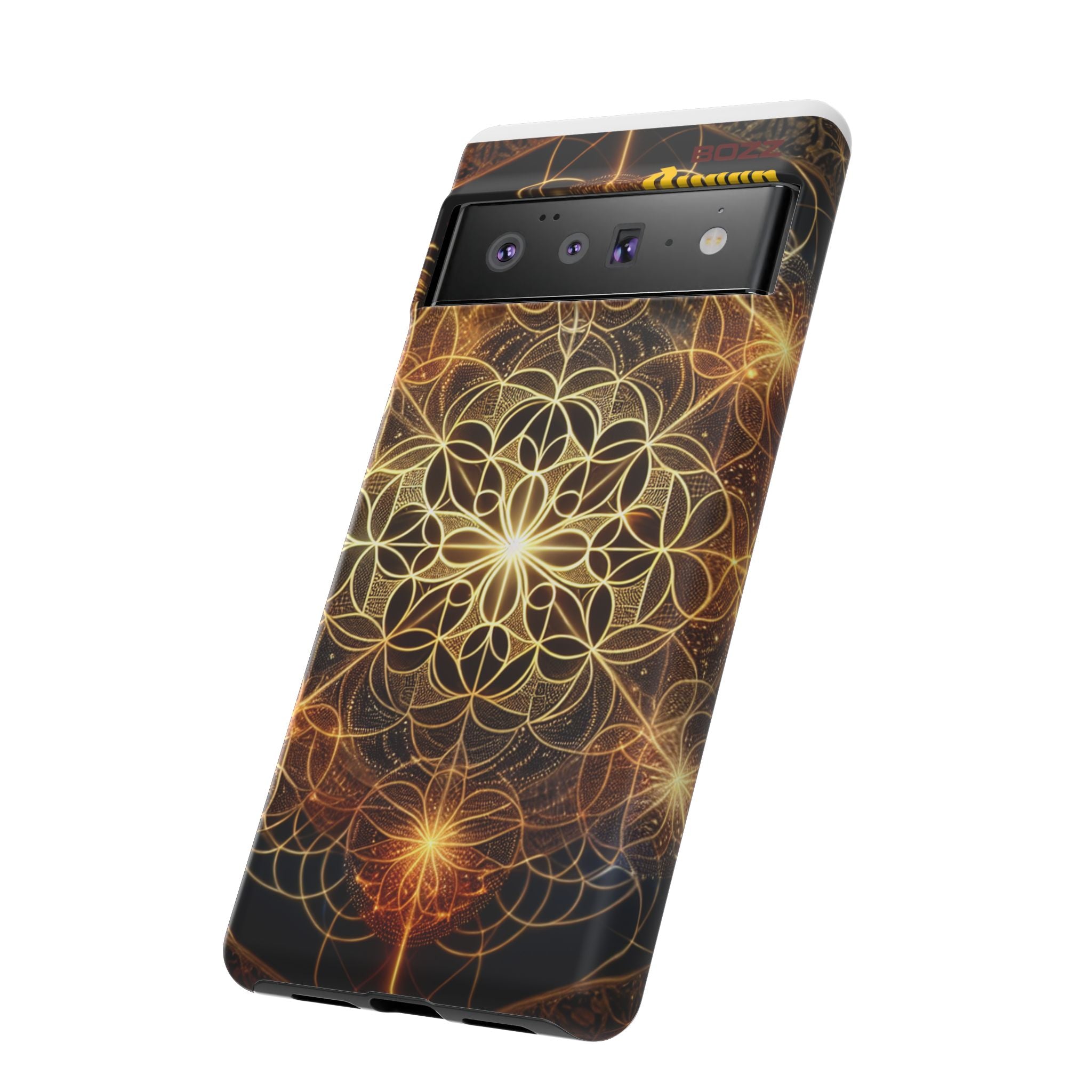 Golden Flower Mandala Phone Case, Tough Cases, Bohemian Phone Cover, Unique Gift for Him/Her, Spiritual and Artistic Design