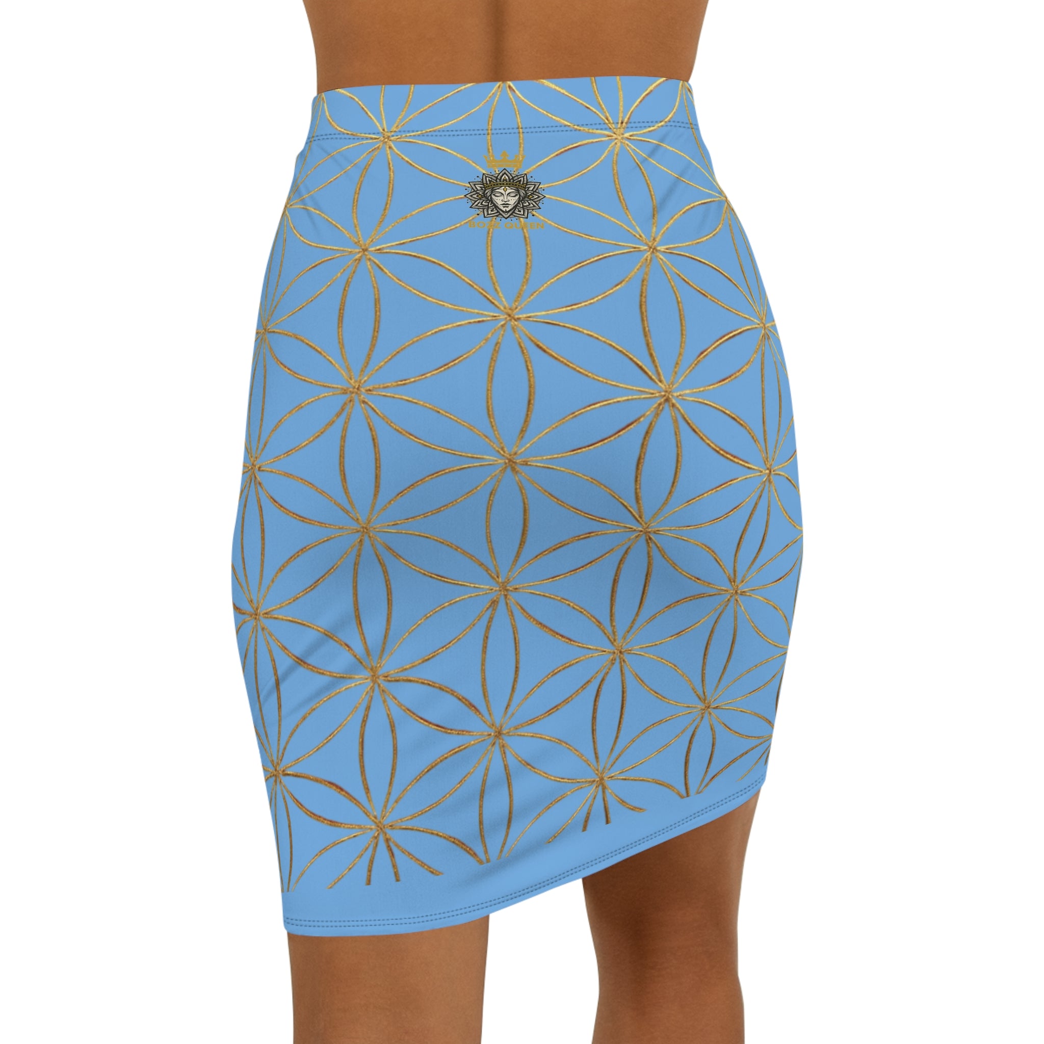 Light Blue Flower of Life Pencil Skirt - Women's Chic Office & Date Night Skirt