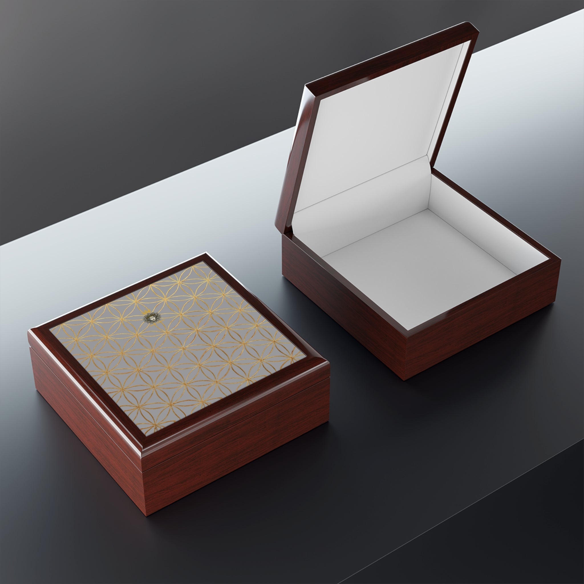 Flower of Life Jewelry Box - Brown & Gold Elegant Keepsake Organizer
