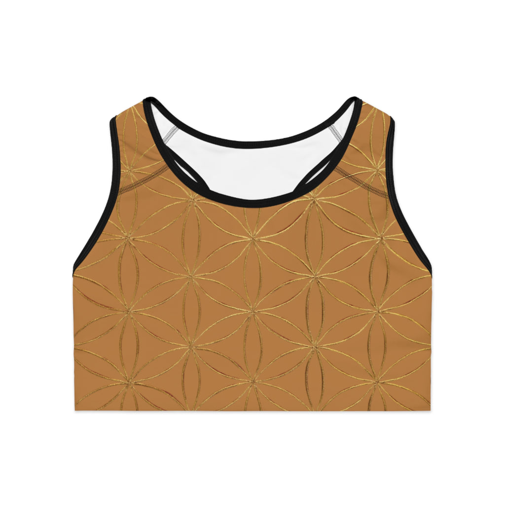 Bozz Queen Light Brown & Gold Flower of Life Sports Bra - Yoga Workout Top