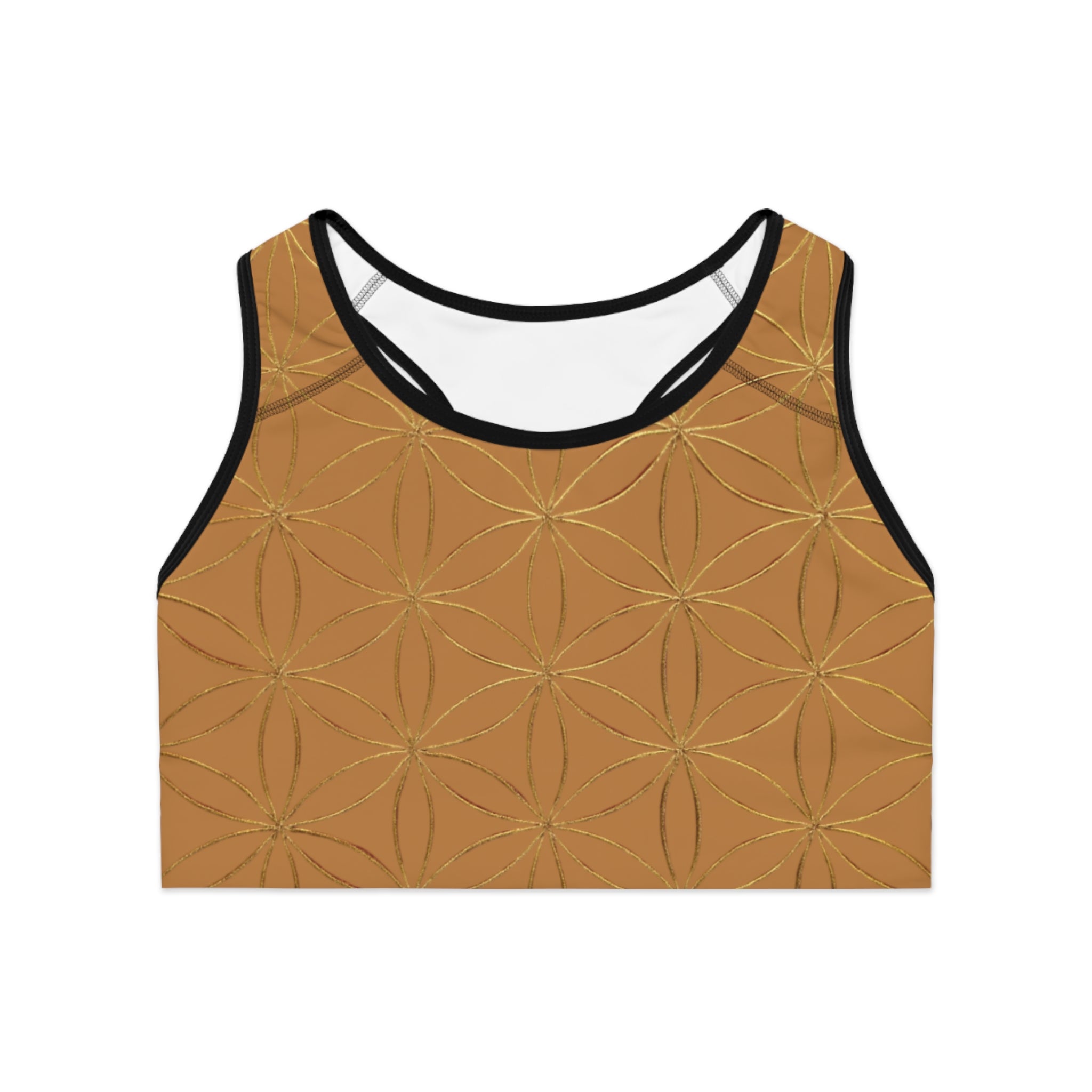 Bozz Queen Light Brown & Gold Flower of Life Sports Bra - Yoga Workout Top