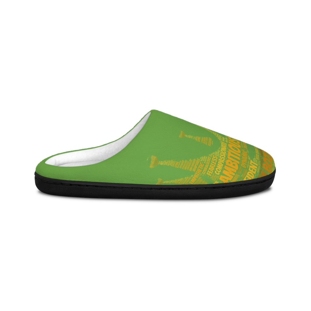 Bozz Queen Green & Gold Women's Indoor Slippers - Soft Flannel House Shoes
