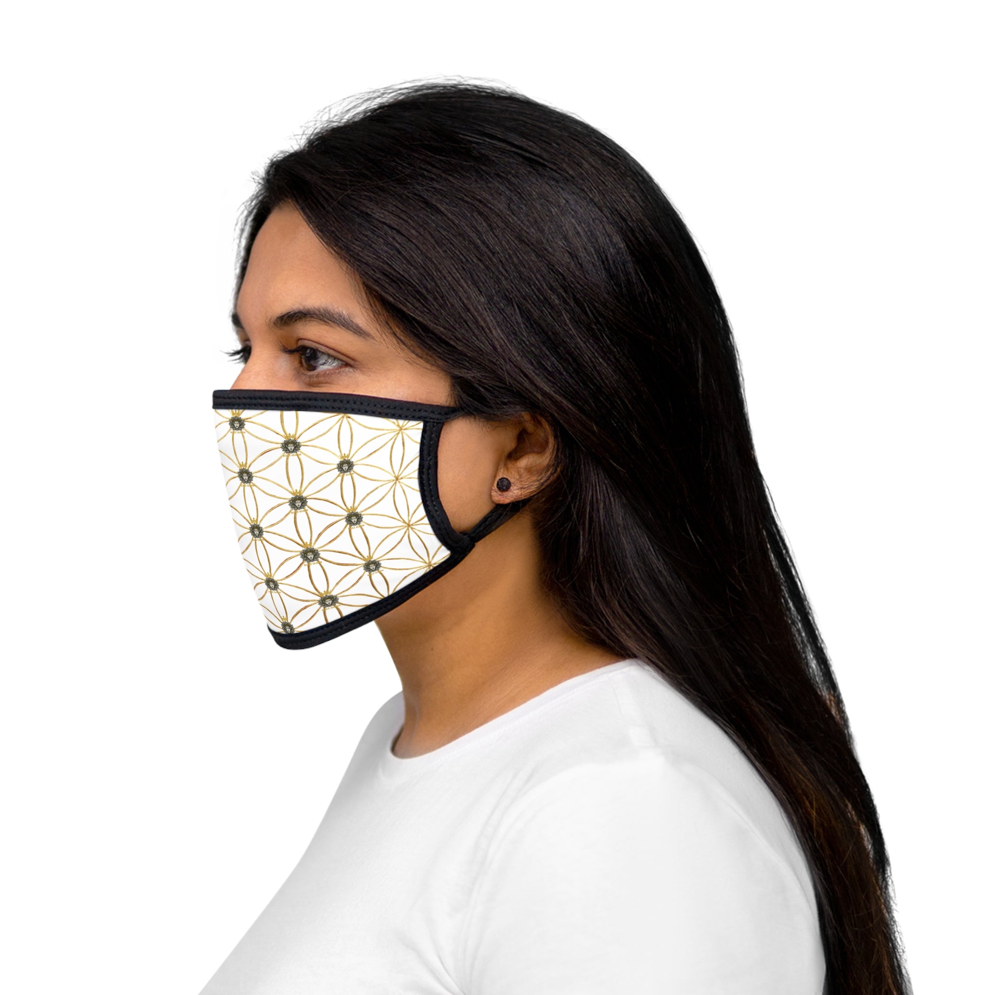 Bozz Queen Flower of Life Face Mask - White & Gold Stylish Breathable Cloth Mask