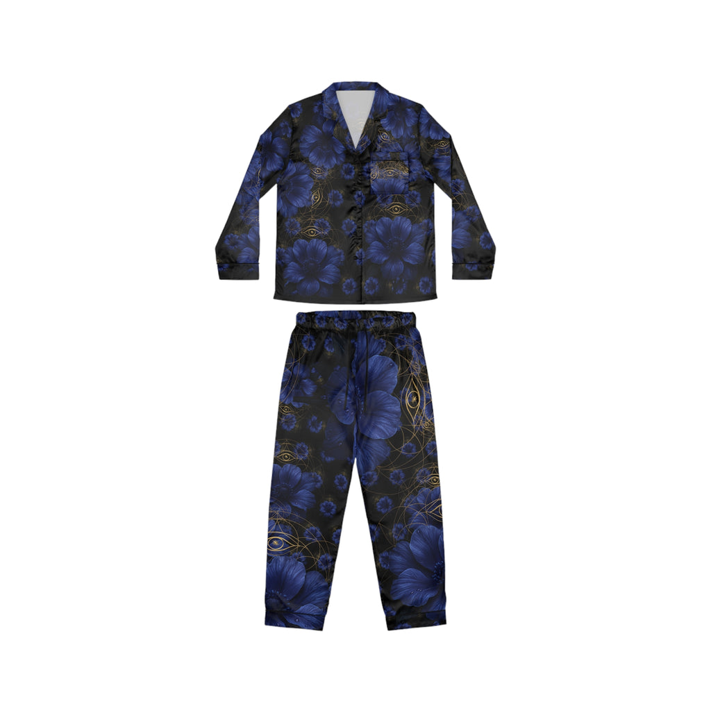 Third Eye Chakra Floral Satin Pajamas Set - Luxurious Women's Sleepwear Gift