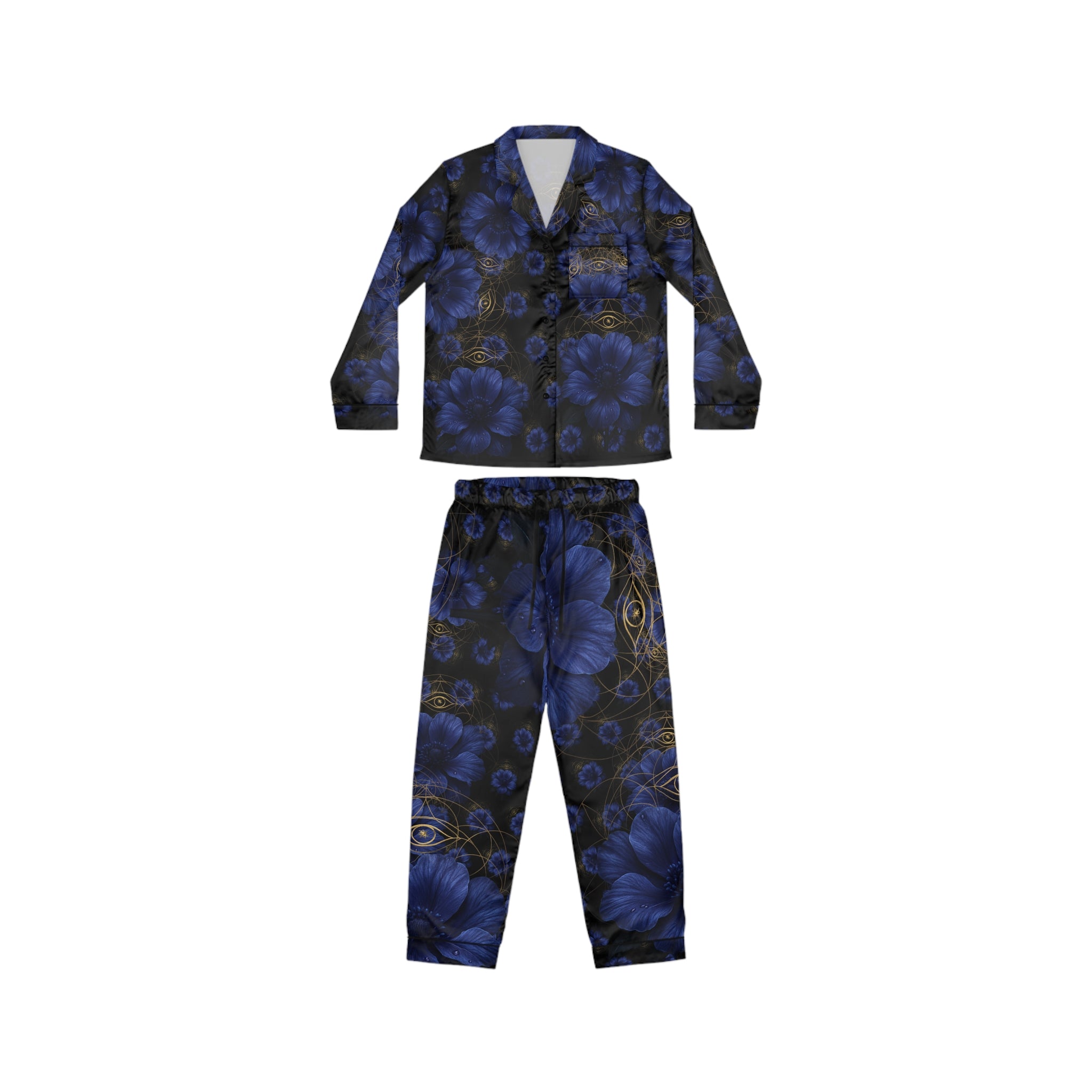 Third Eye Chakra Floral Satin Pajamas Set - Luxurious Women's Sleepwear Gift