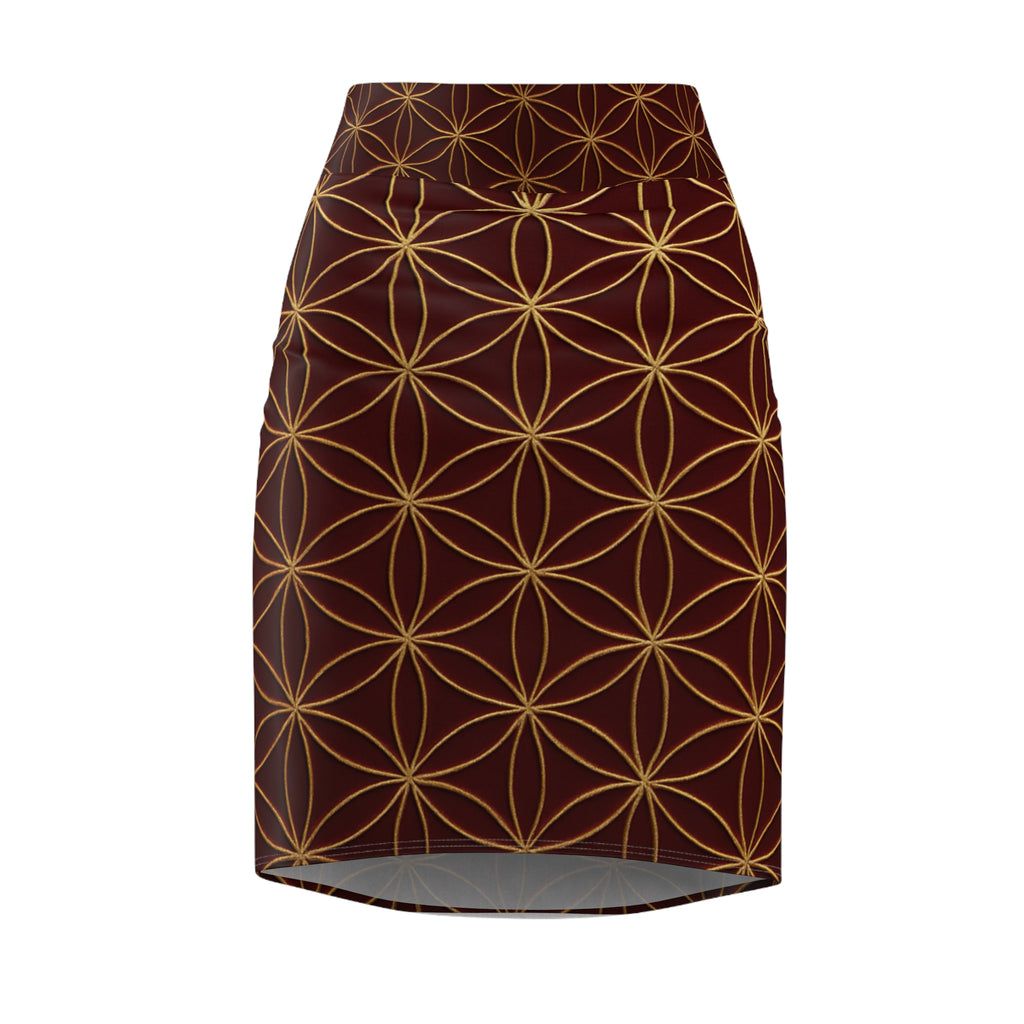 Burgundy Flower of Life Pencil Skirt - Women's Chic Office & Date Night Skirt