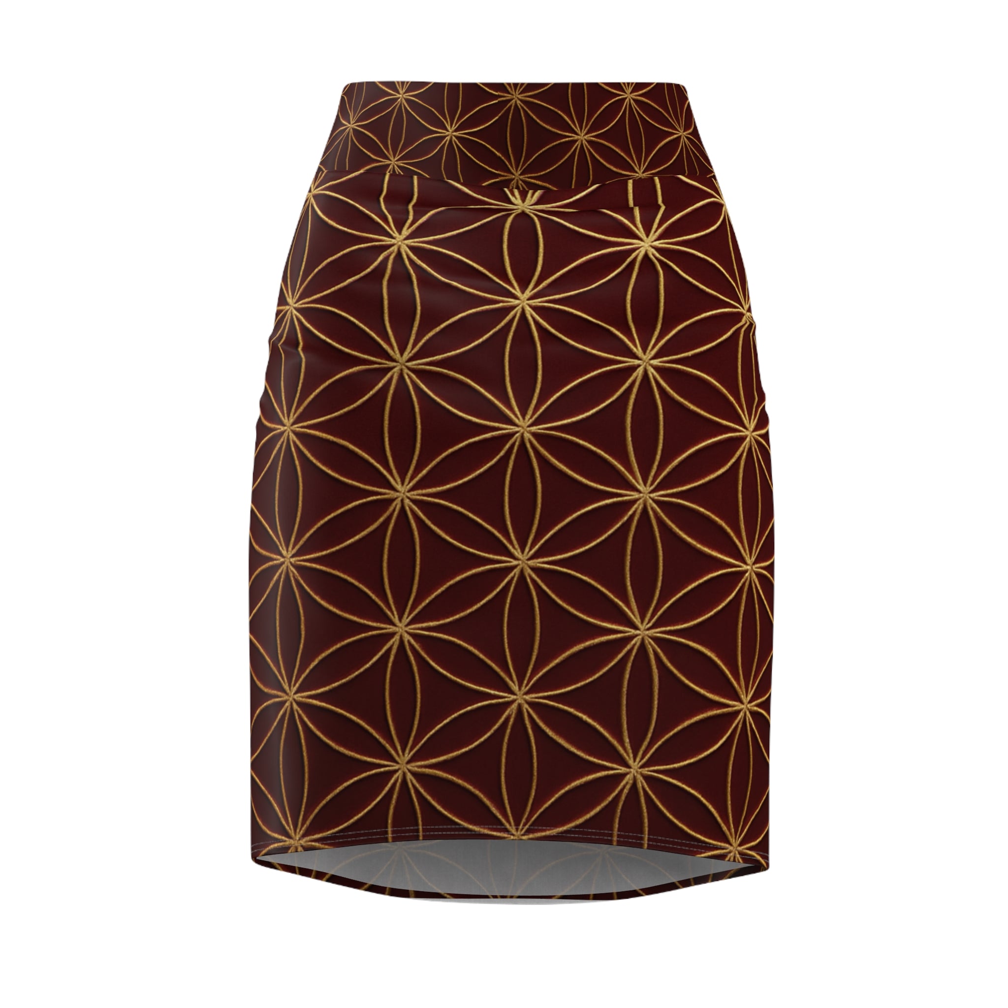 Burgundy Flower of Life Pencil Skirt - Women's Chic Office & Date Night Skirt