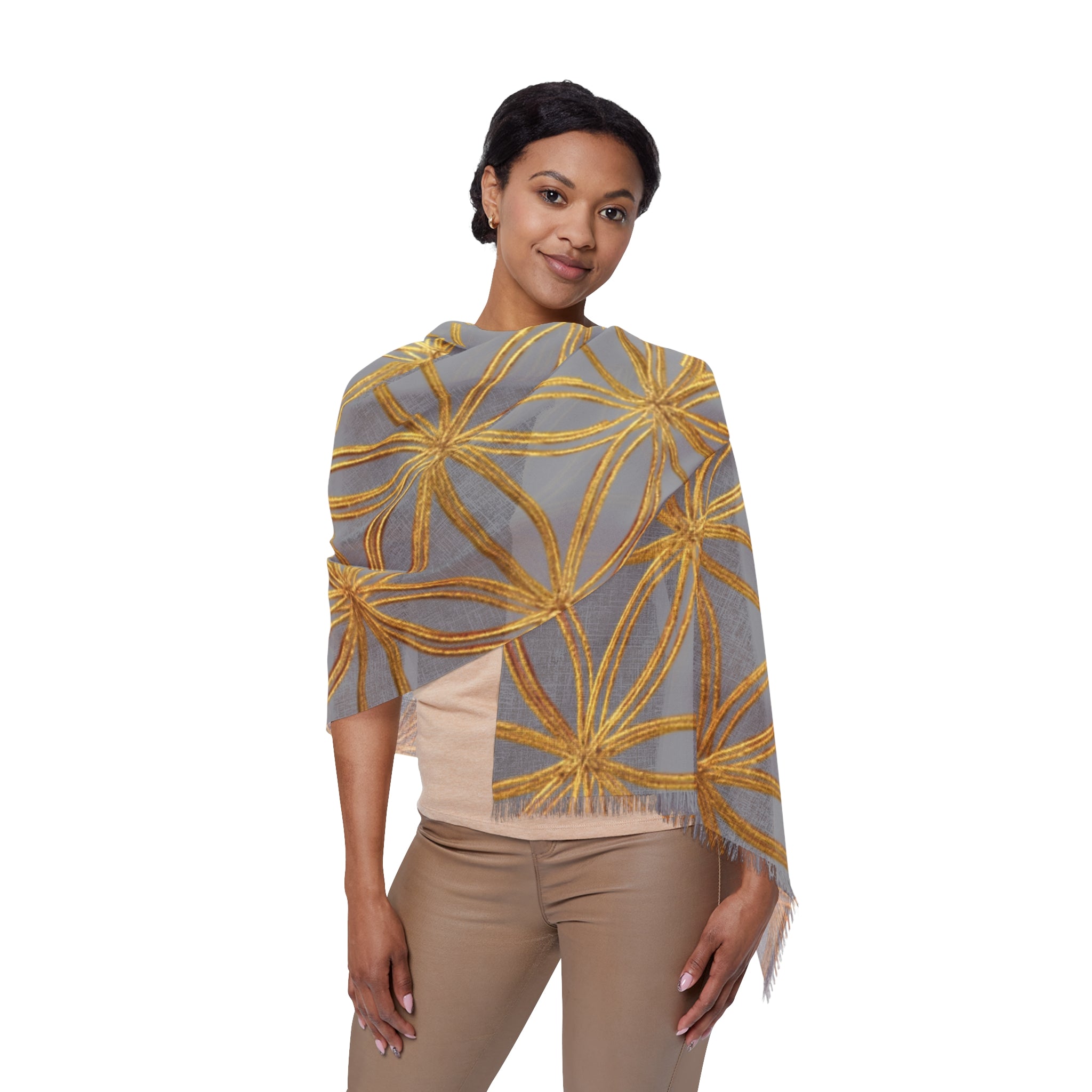 Grey & Gold Flower of Life Scarf - Geometric Pattern | Bozz Queen