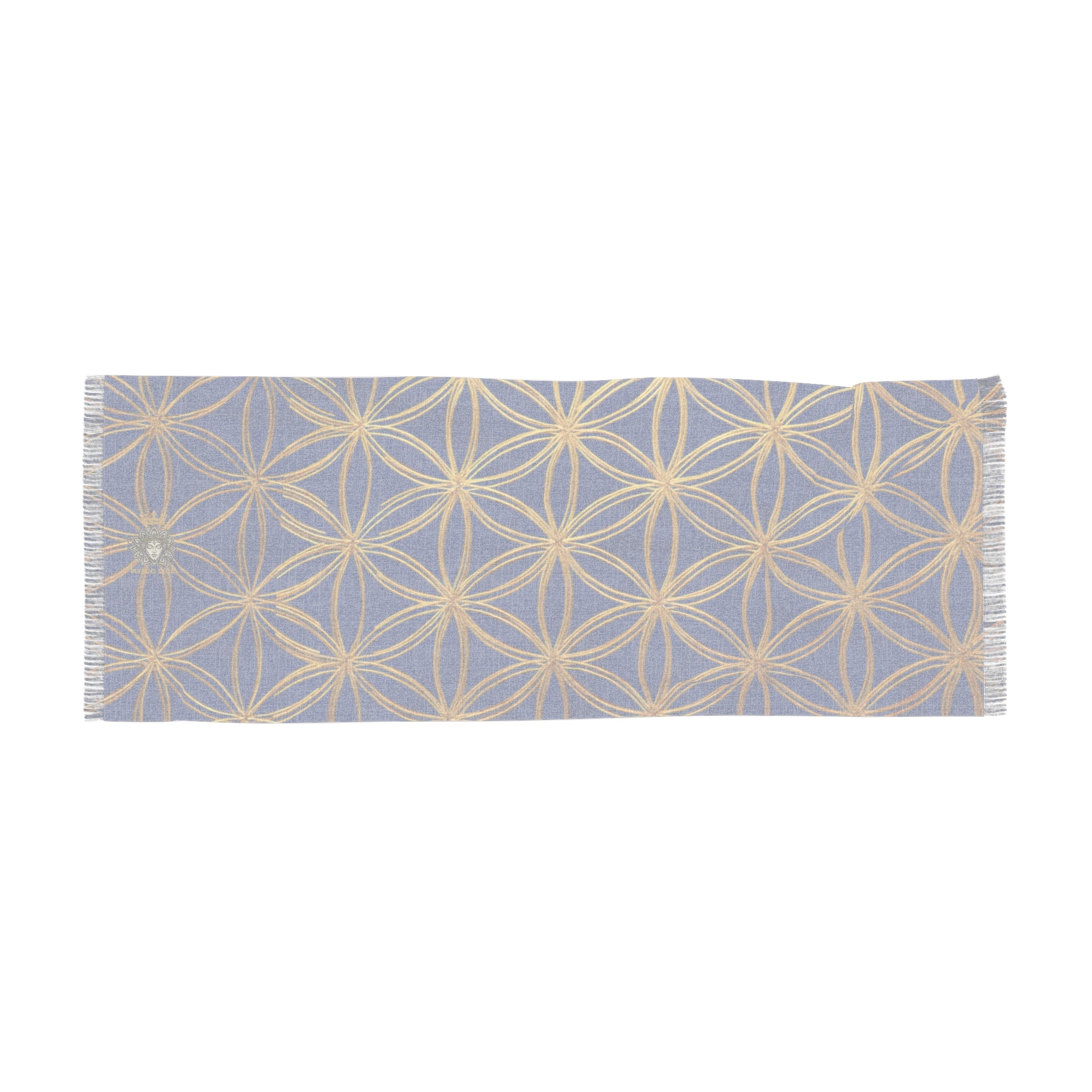 Dark Blue & Gold Flower of Life Scarf - Geometric Pattern | Bozz Queen