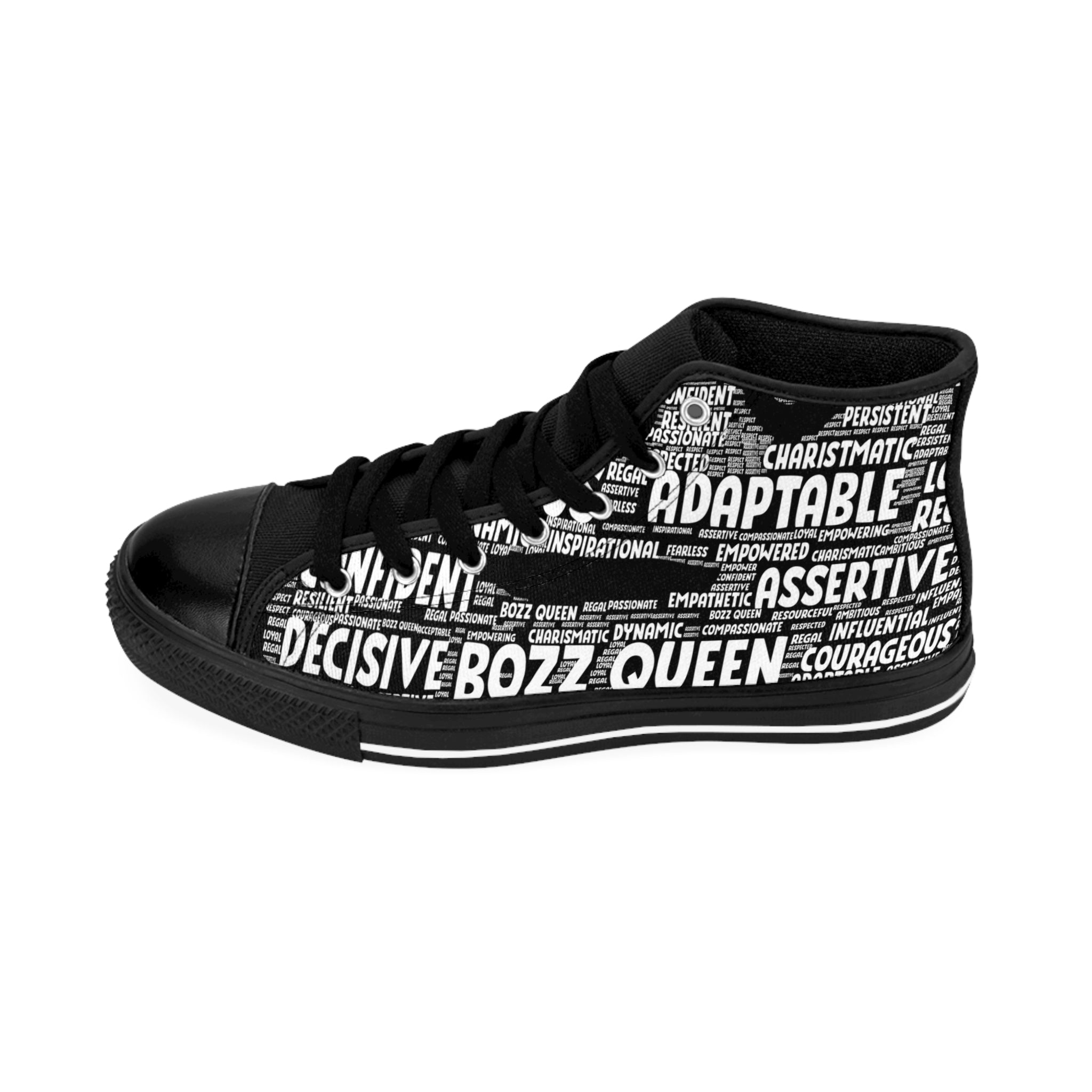 Women's Inspirational High-Top Sneakers - Black & White Empowerment Footwear