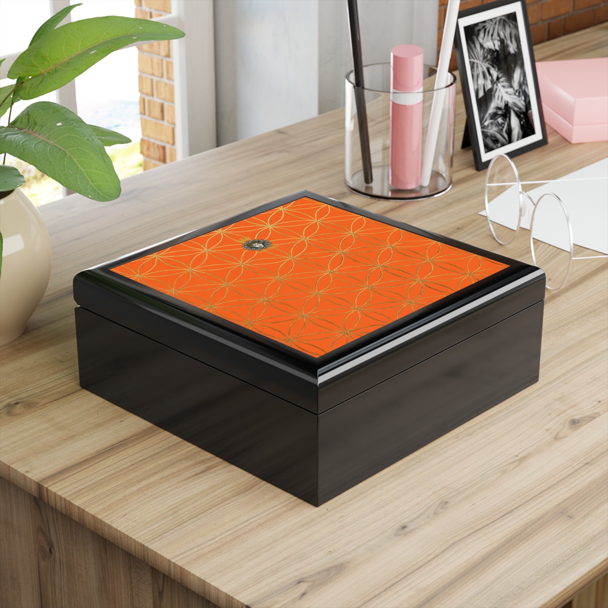 Flower of Life Jewelry Box - Orange Elegant Keepsake Organizer