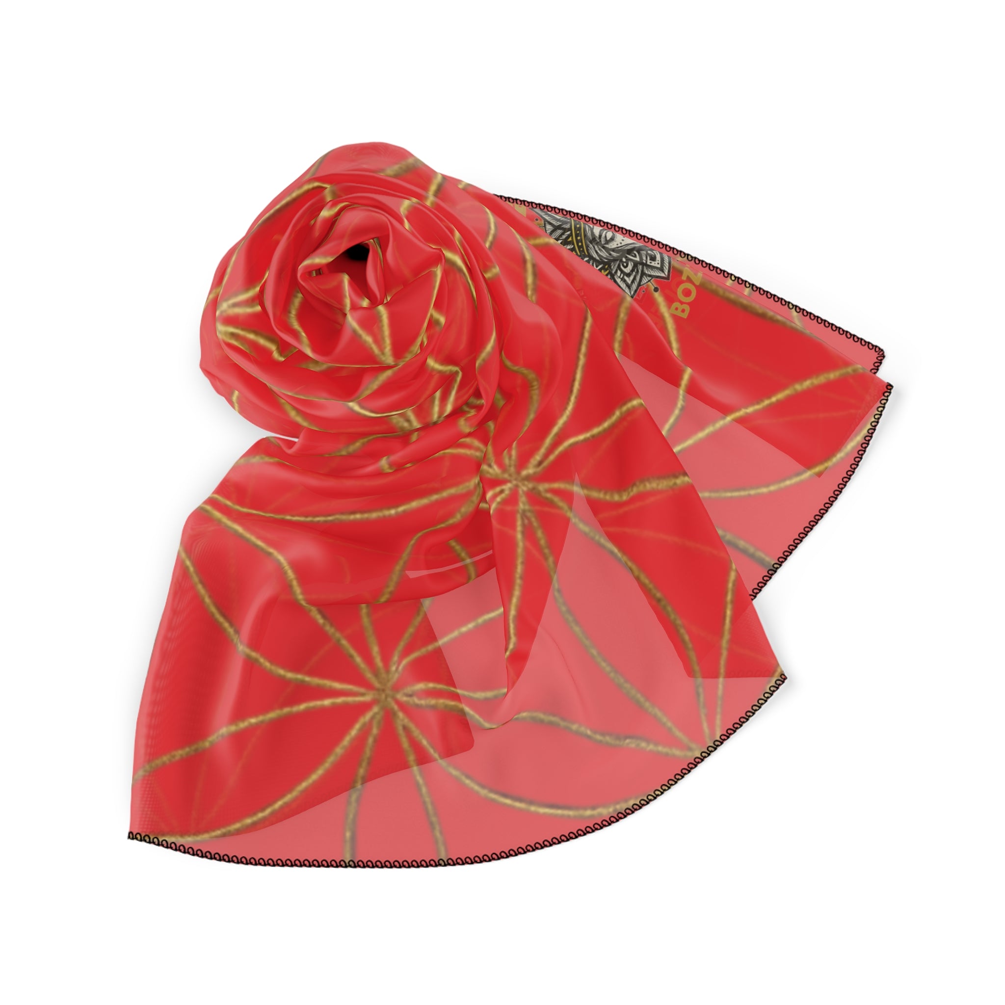 Bozz Queen Flower of Life Scarf - Red & Gold Elegant Lightweight Poly Scarf