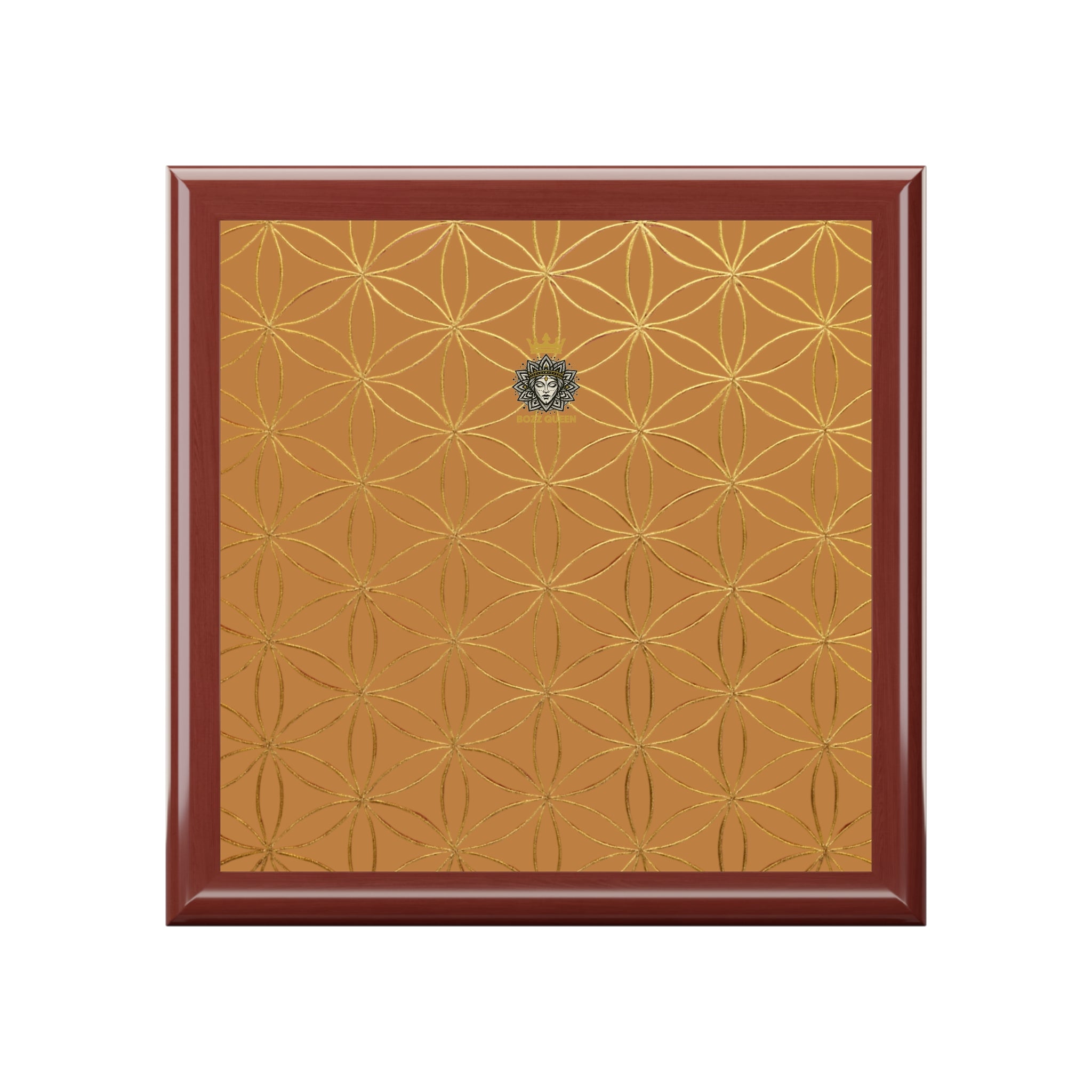 Flower of Life Jewelry Box - Light Brown & Gold Elegant Keepsake Organizer