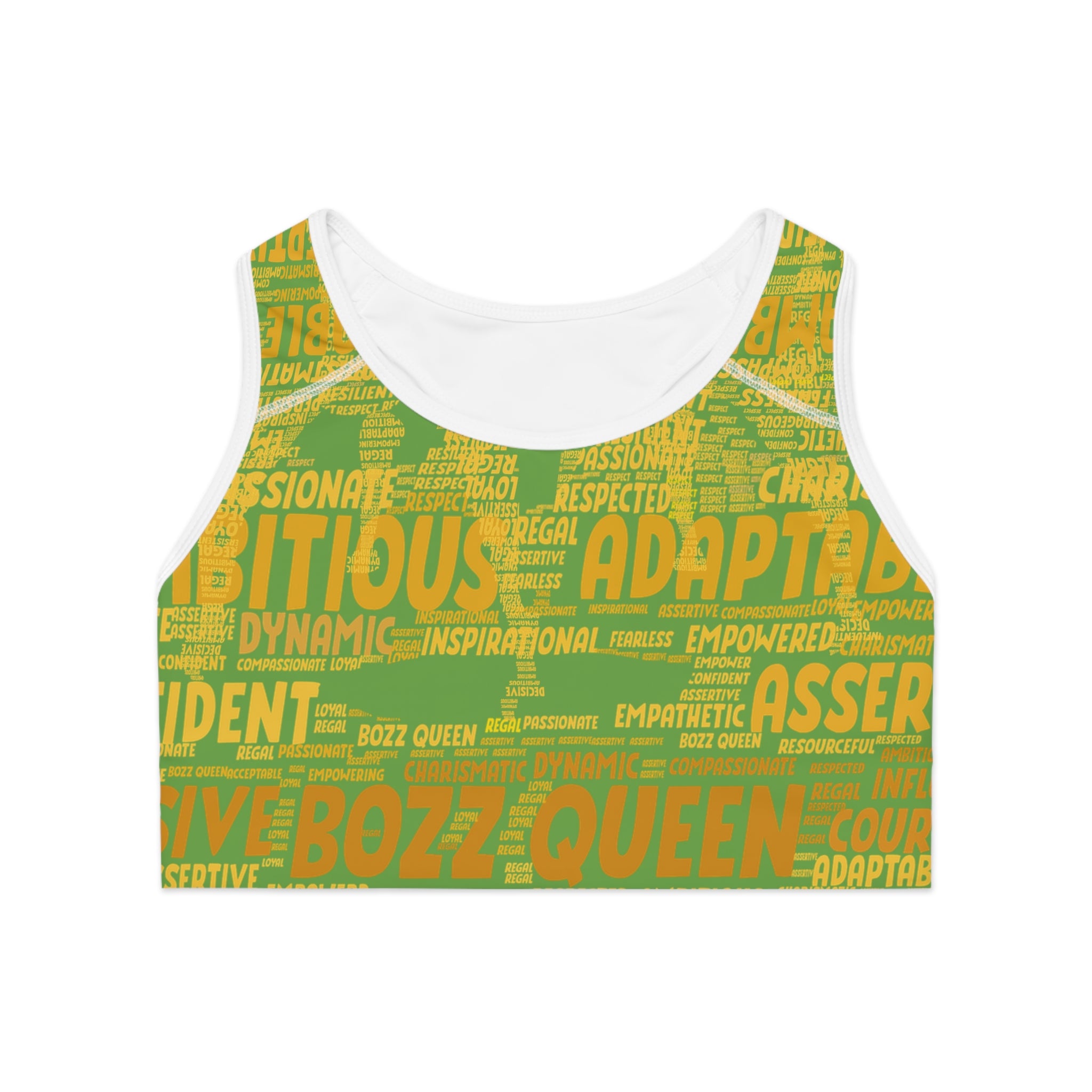 Empowered Words Sports Bra - Bozz Queen Origin Collection | Green & Yellow