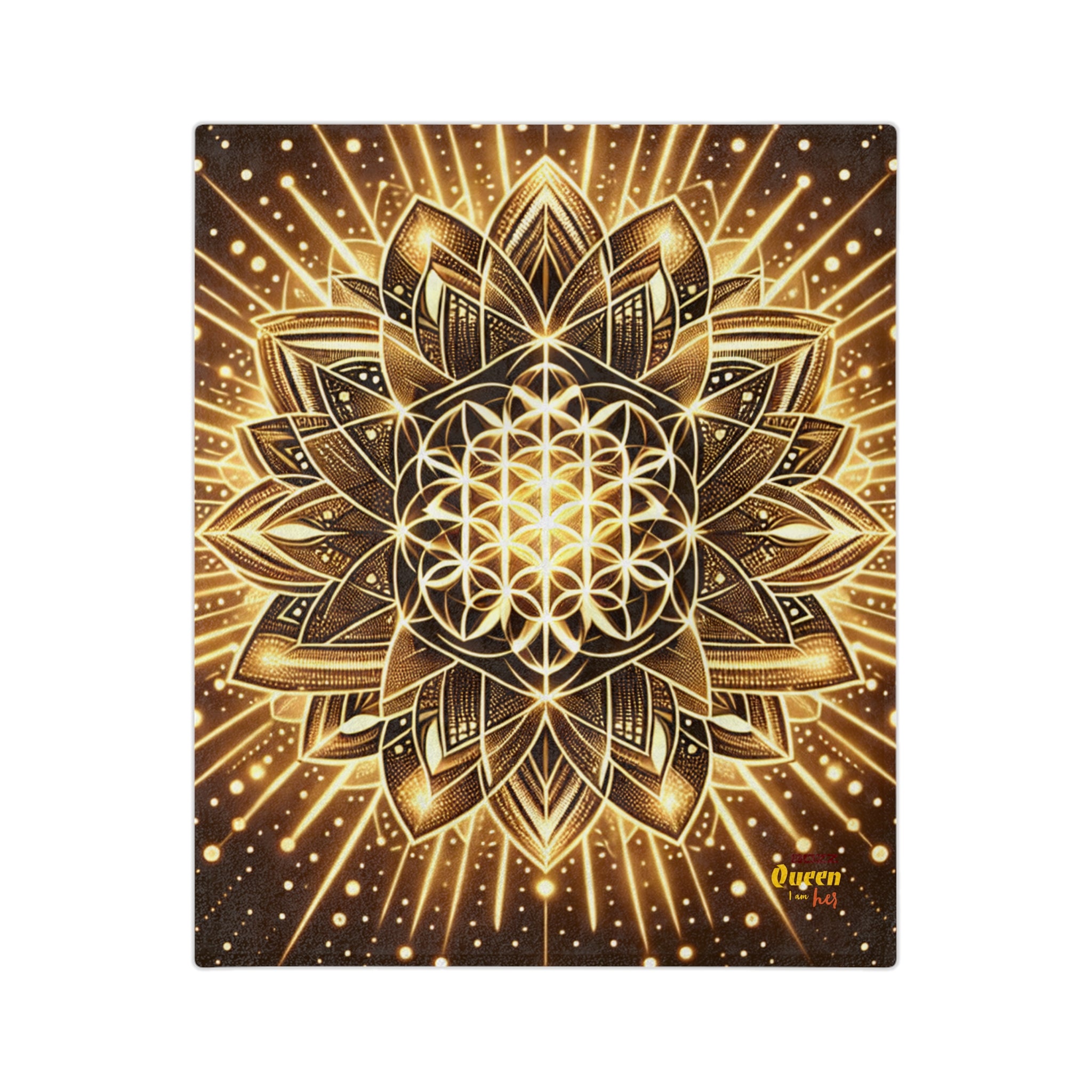 Golden Mandala Velveteen Blanket, Cozy Throw Blanket, Boho Home Decor, Yoga Lover Gift, Meditation Blanket, Warm Soft Blanket