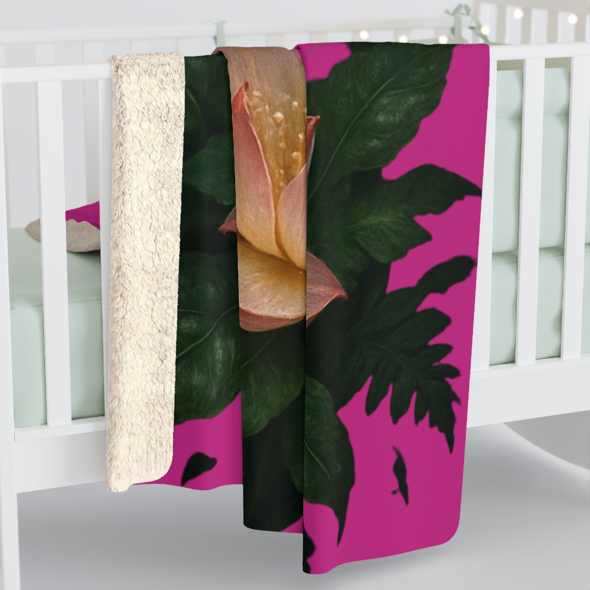 Heart Chakra Pink Lotus Sherpa Blanket - Serene Love & Feminine Energy