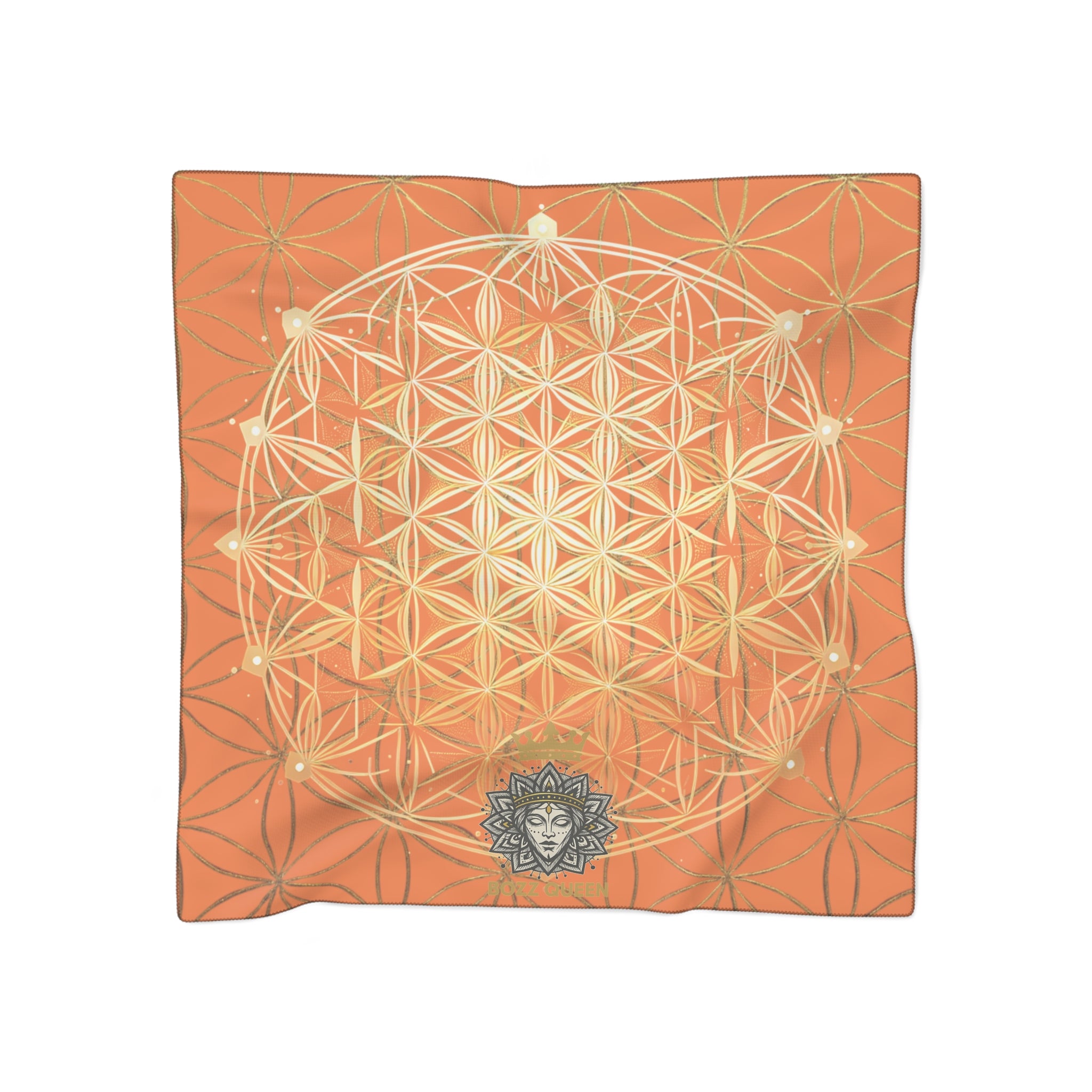 Flower of Life Light Orange Poly Scarf for Spiritual Healing and Style