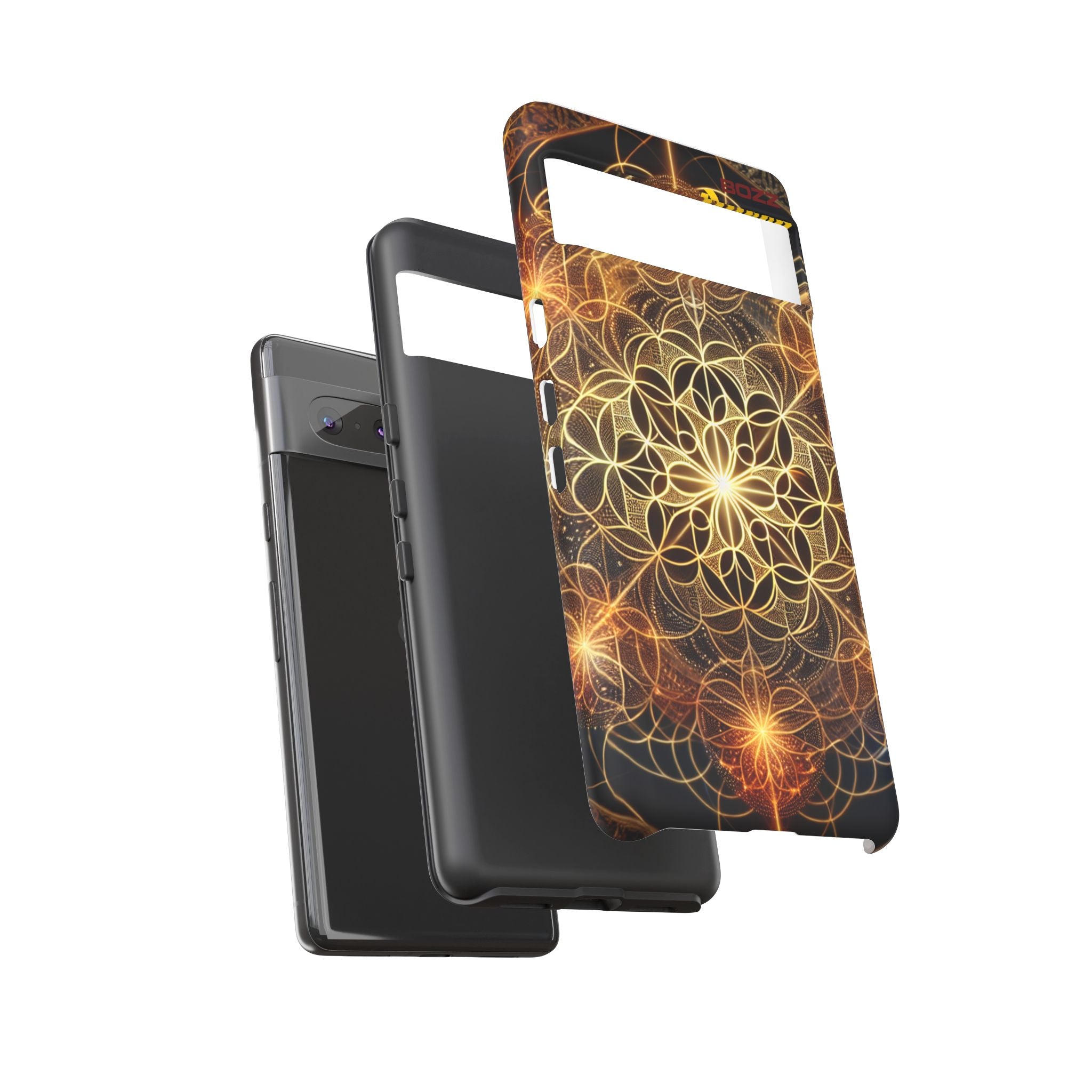 Golden Flower Mandala Phone Case, Tough Cases, Bohemian Phone Cover, Unique Gift for Him/Her, Spiritual and Artistic Design