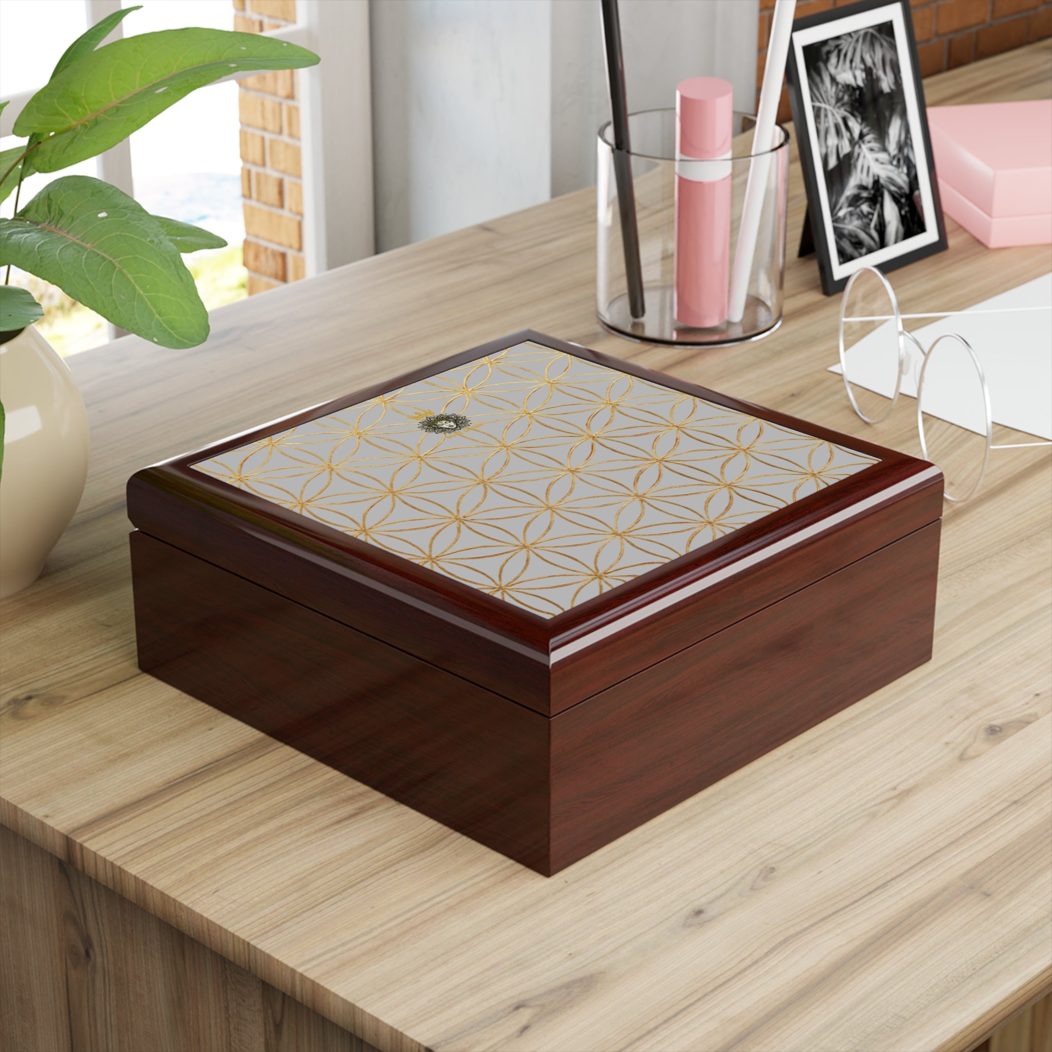 Flower of Life Jewelry Box - Light Grey Elegant Keepsake Organizer