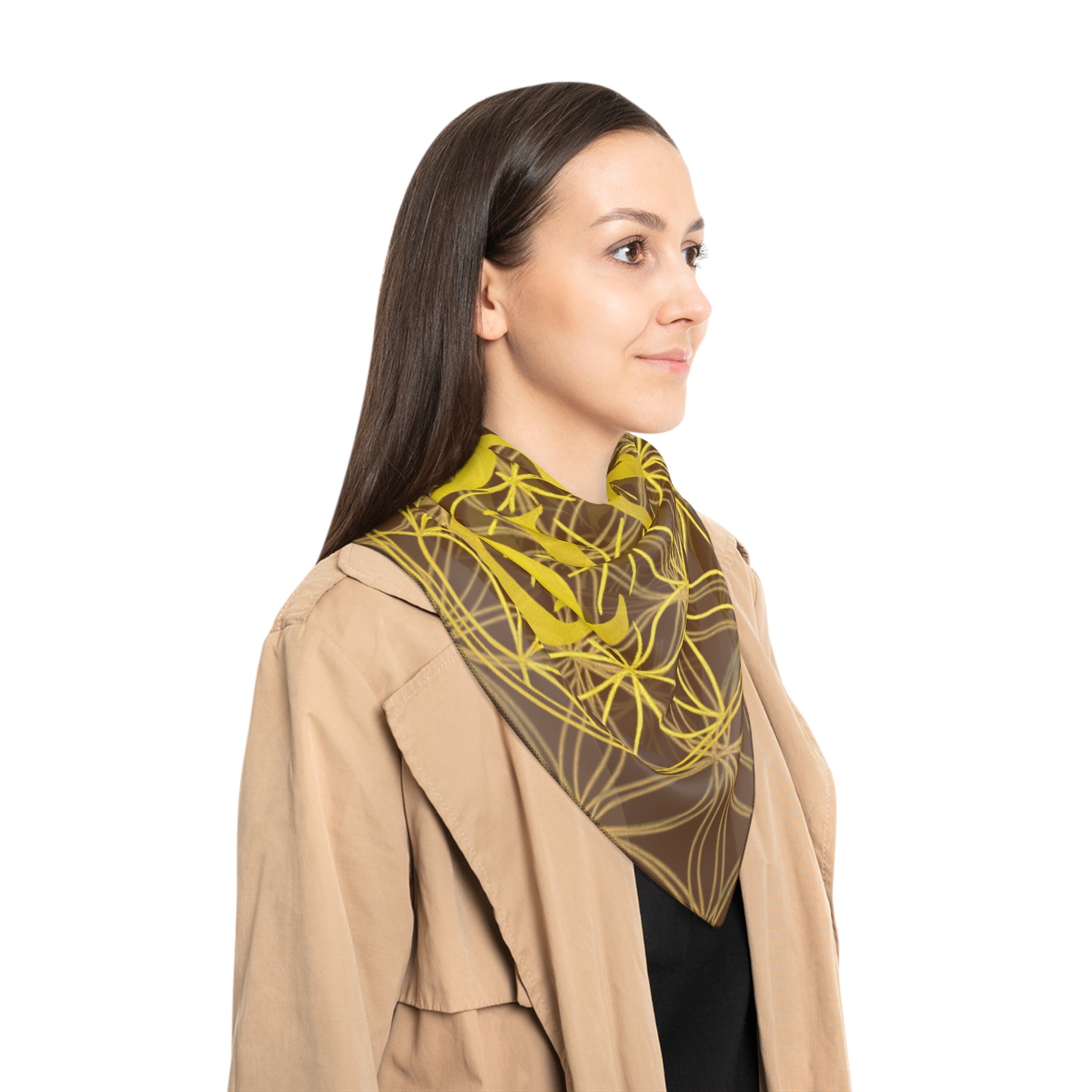 Bozz Queen Brown Poly Scarf - Vibrant Flower of Life Design for Stylish Women