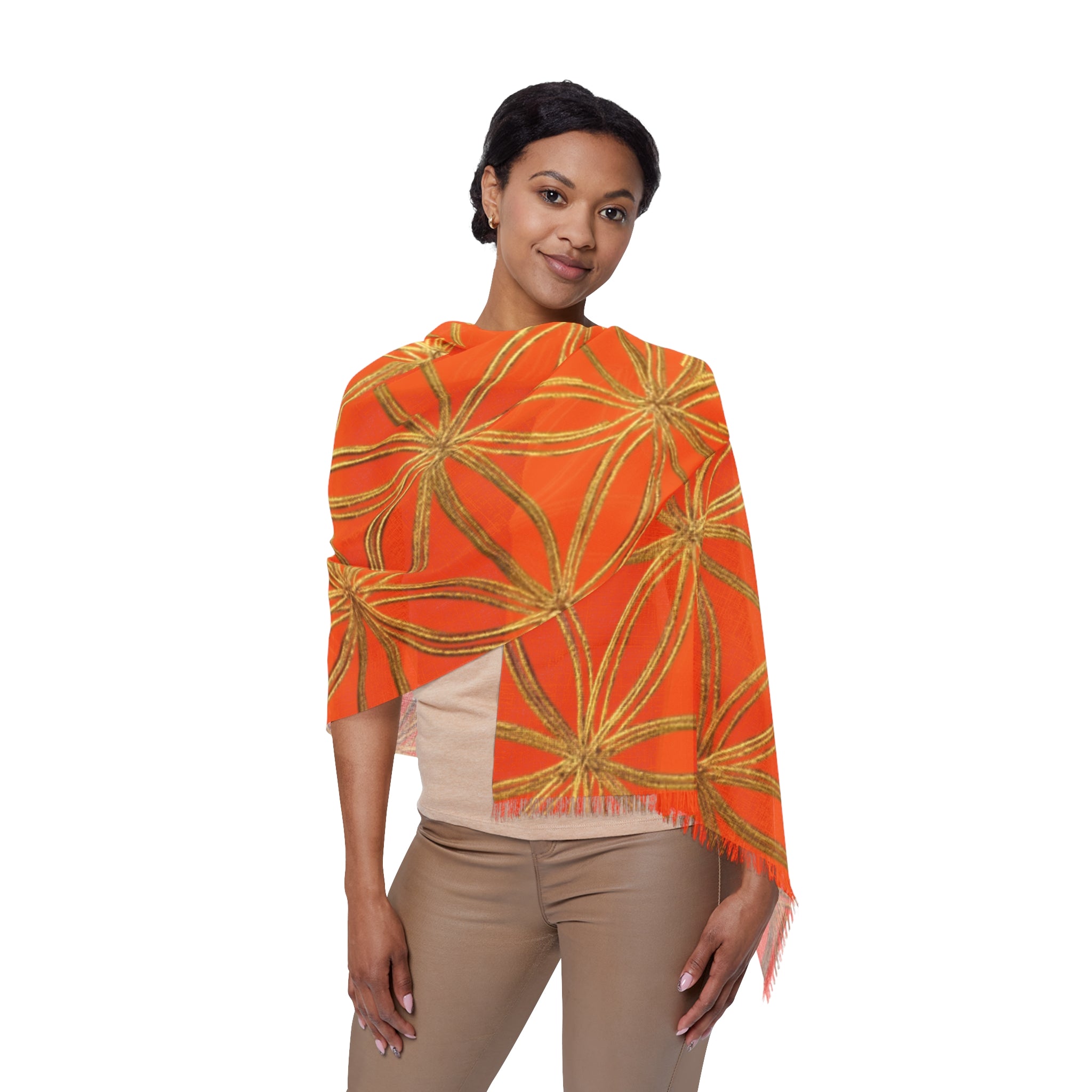 Orange & Gold Flower of Life Scarf - Geometric Pattern | Bozz Queen
