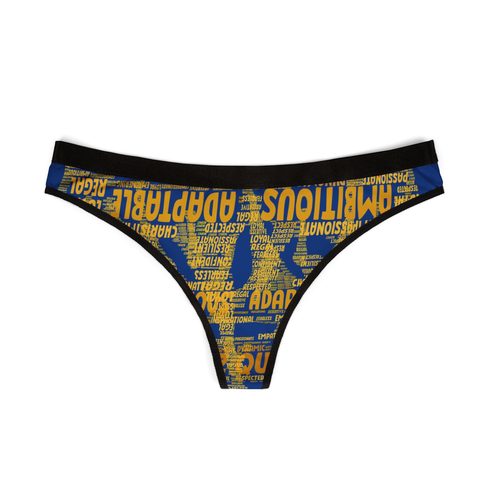 Women's Dark Blue Yellow Thongs - Bold Statement Motivational Lingerie